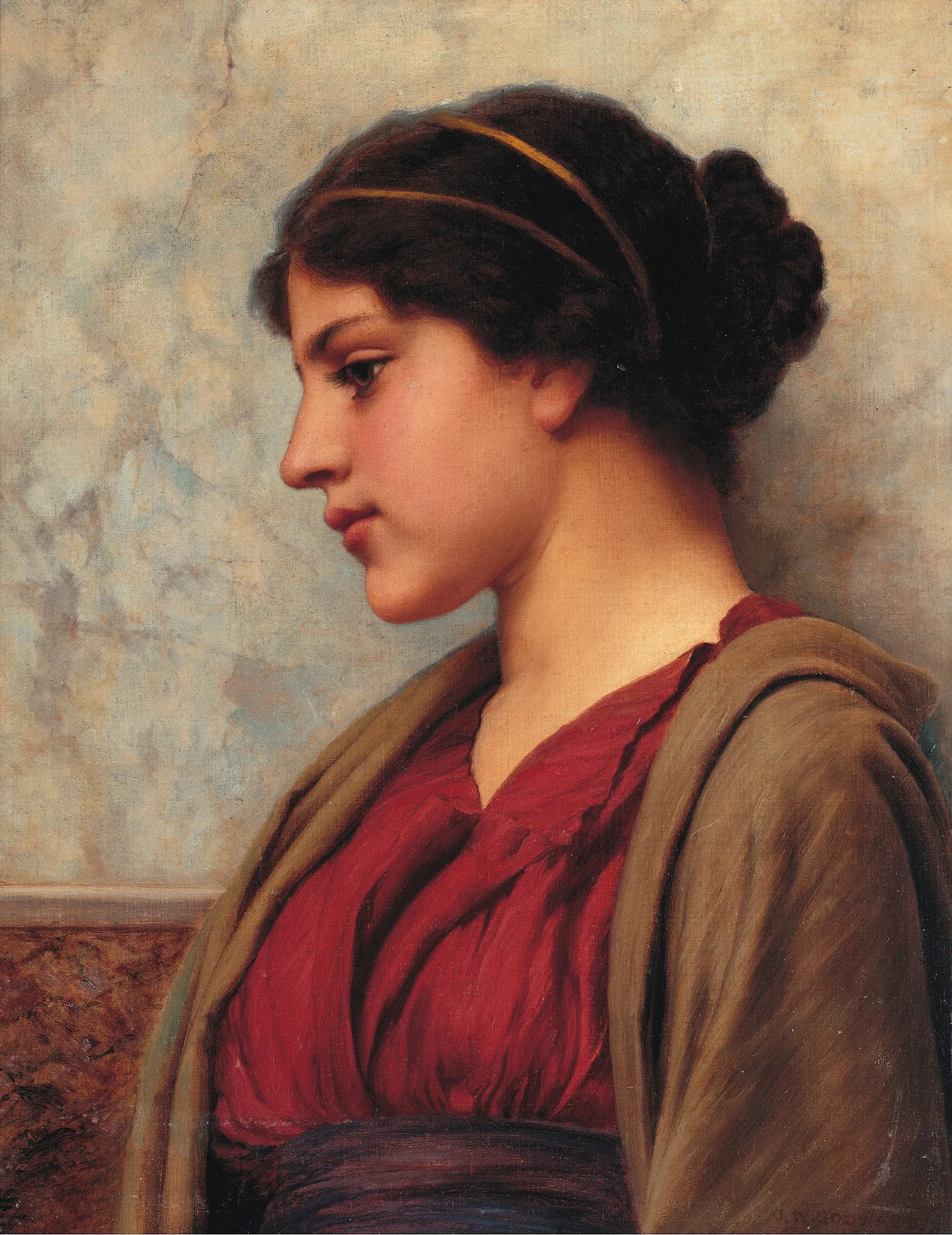 A Classical Beauty Far Away Thoughts Wall Art by John William Godward - Canvas Print