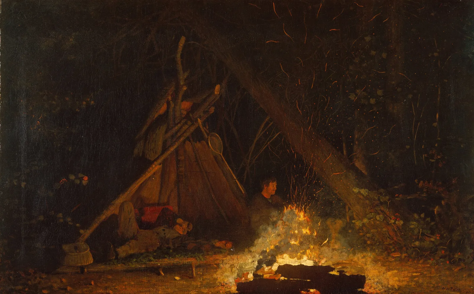 Camp Fire Wall Art by Winslow Homer - Canvas Print
