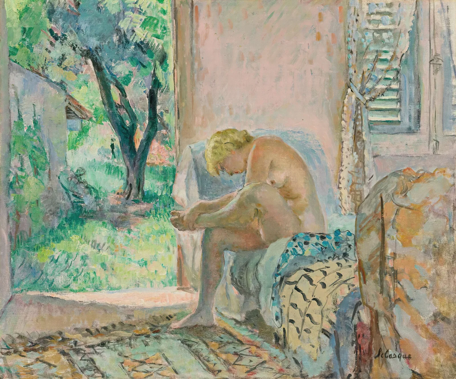Nu Assis Sur Un Canape Pres De La Fenetre Wall Art by Henri Lebasque - Canvas Print