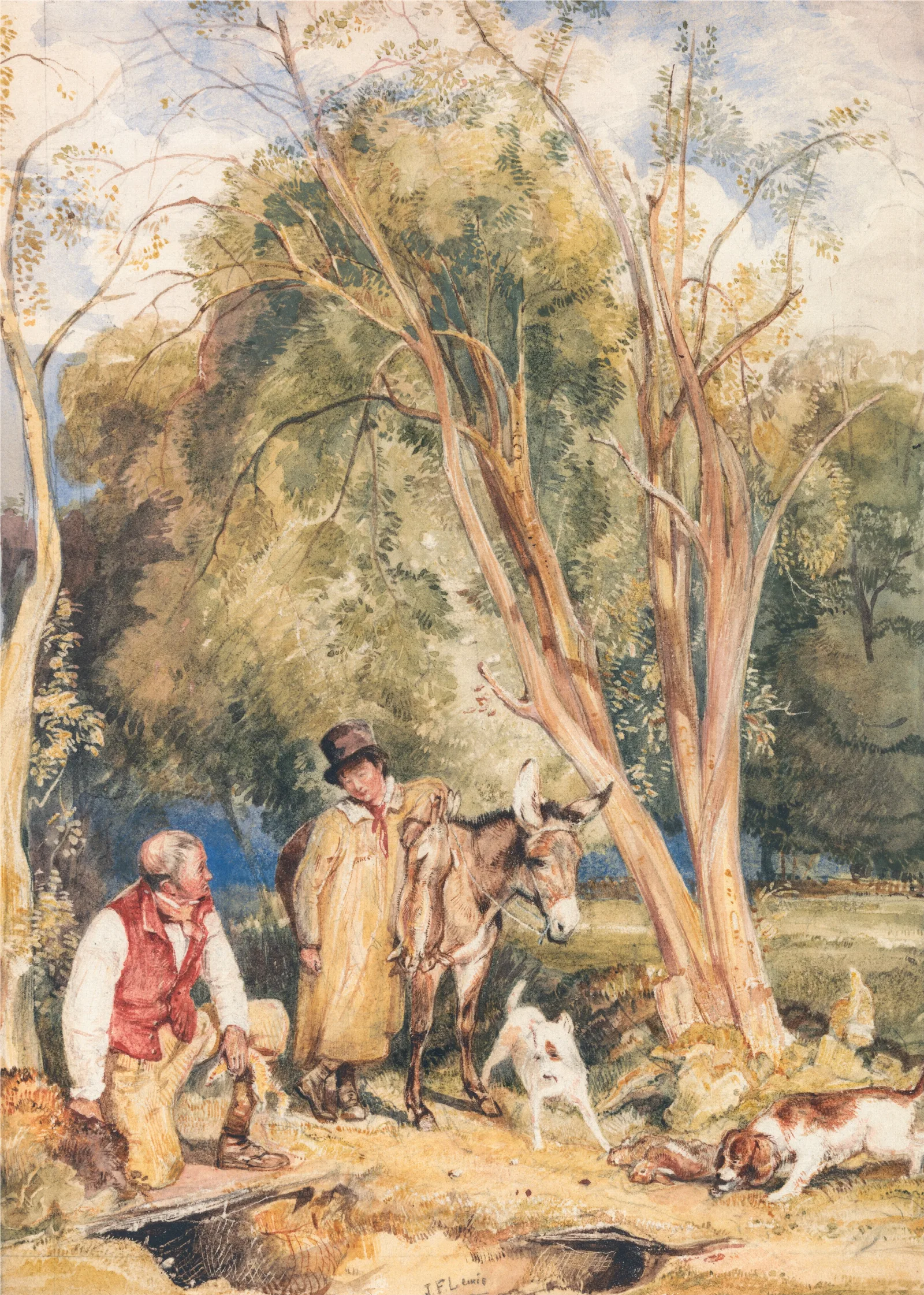 Game Keeper And Boy Ferreting A Rabbit Wall Art by John Frederick Lewis - Canvas Print