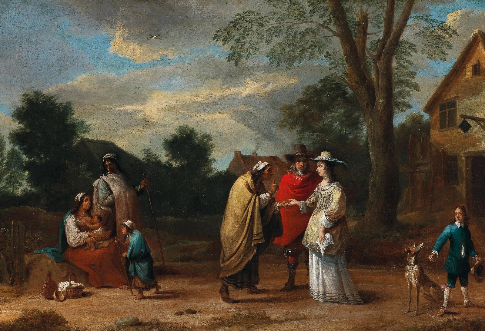 An Elegant Couple Meeting A Fortune Teller Wall Art by David Teniers The Younger - Canvas Print