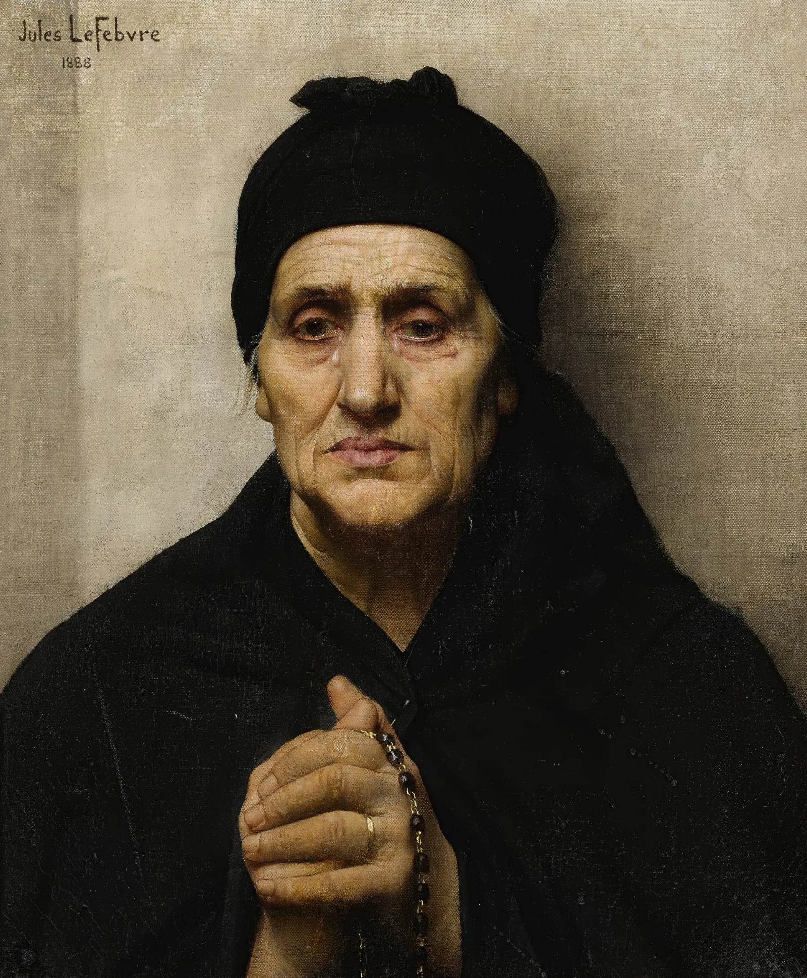 An Elderly Greek Woman Wall Art by Jules Joseph Lefebvre - Canvas Print