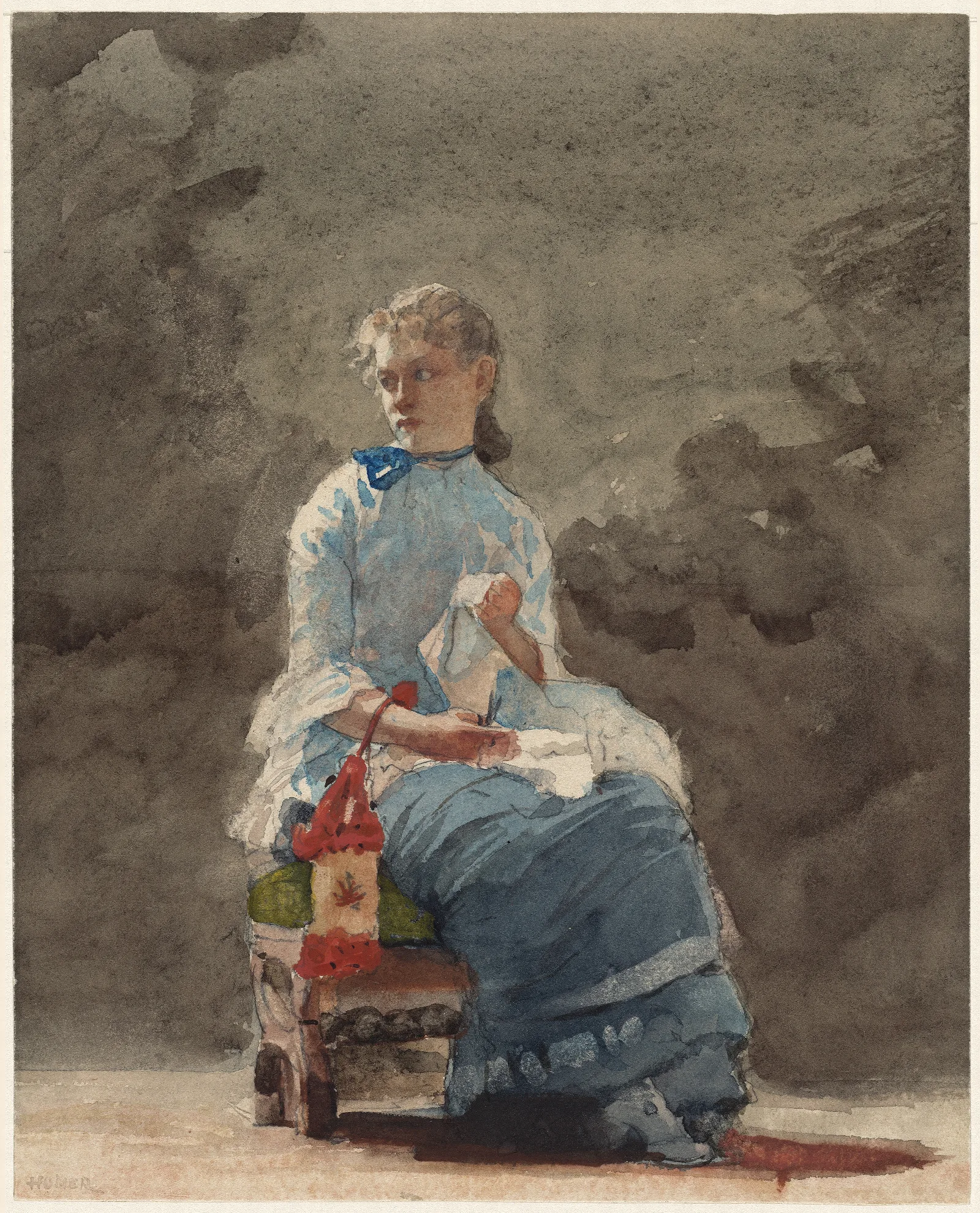 Young Woman Sewing Wall Art by Winslow Homer - Canvas Print