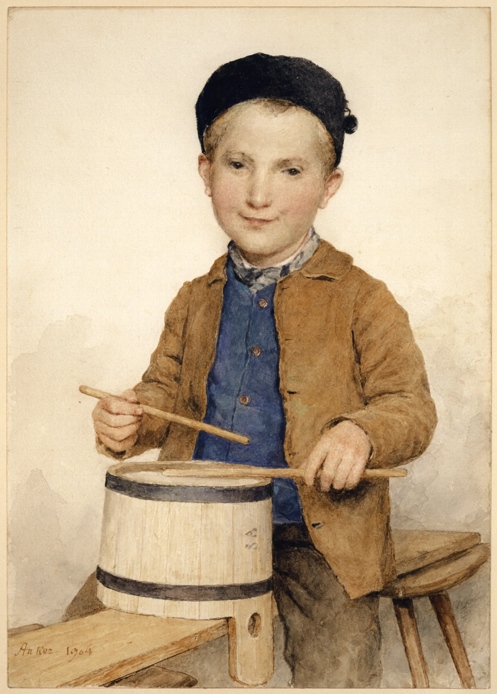 Trommelnder Knabe Wall Art by Albert Anker - Canvas Print