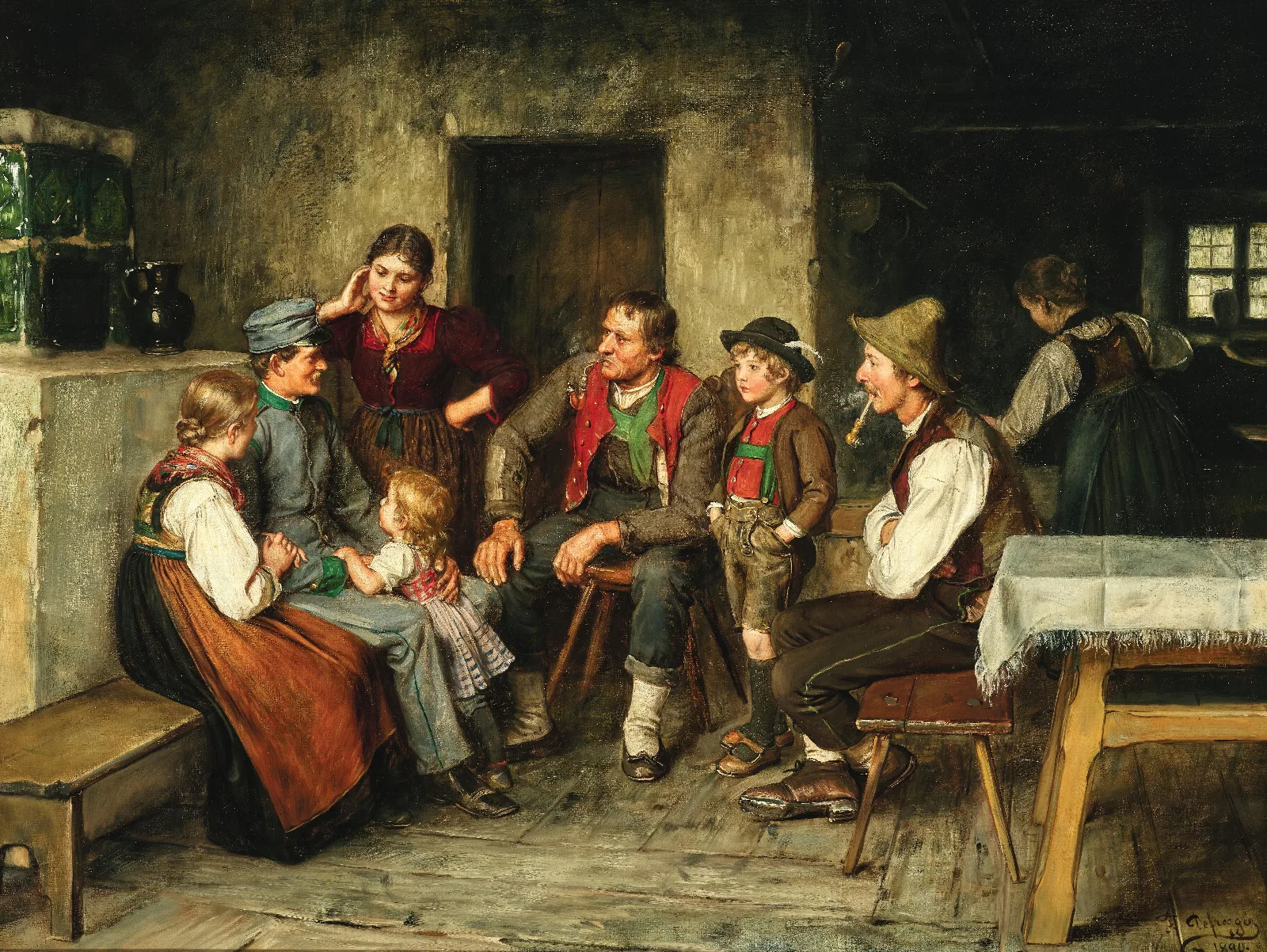 A Young Soldier On Leave Wall Art by Franz von Defregger - Canvas Print