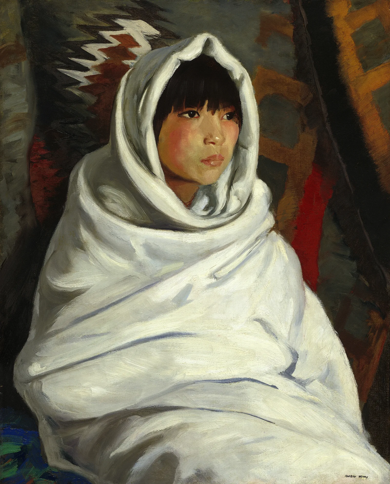 Indian Girl In White Blanket Wall Art by Robert Henri - Canvas Print