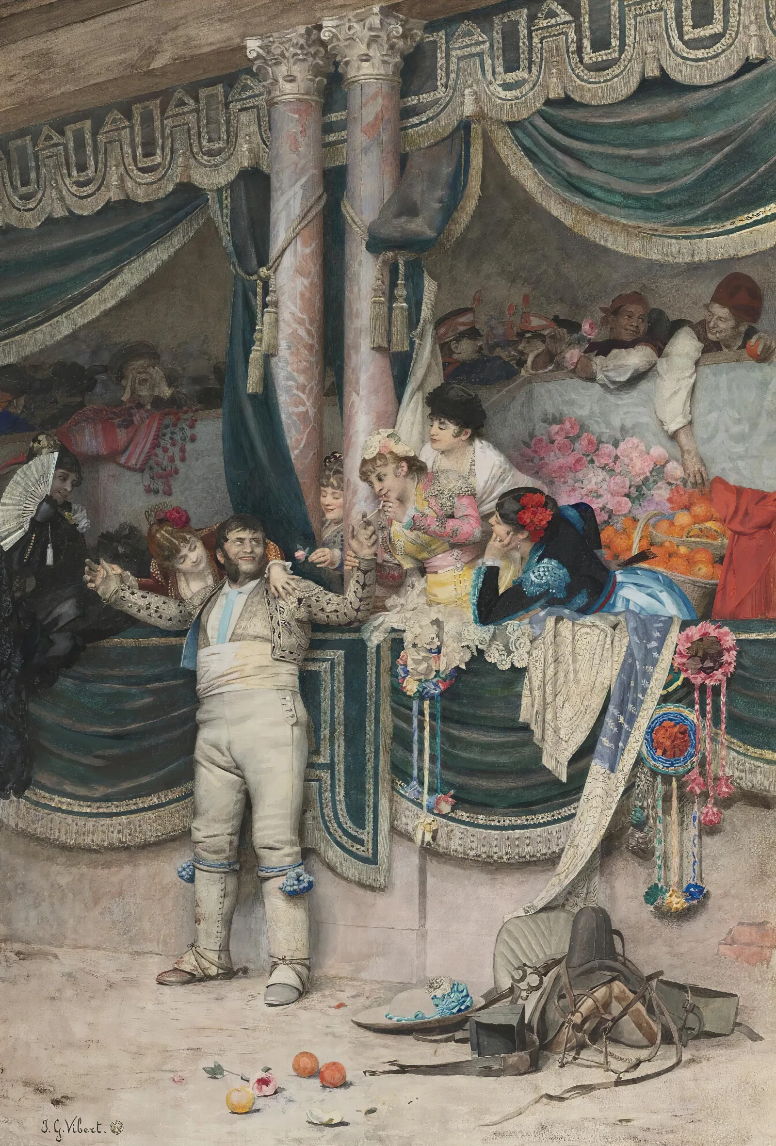 The Bullfighters Adoring Crowd Wall Art by Jehan Georges Vibert - Canvas Print
