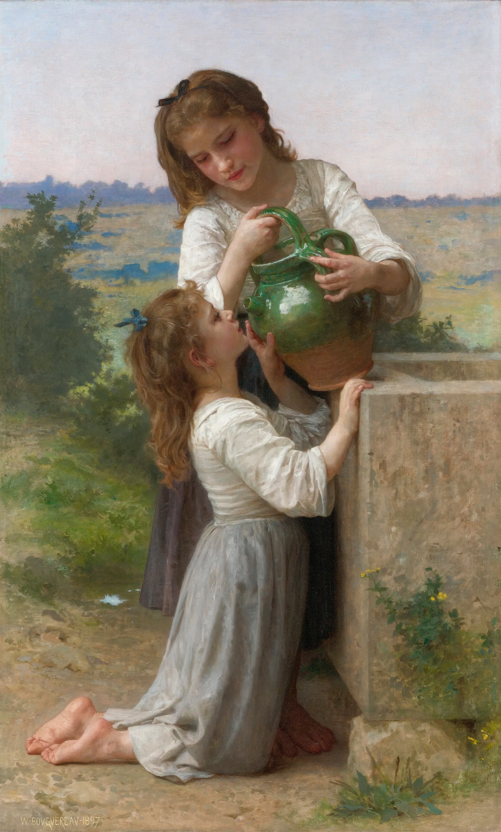 A La Fontaine At The Fountain Wall Art by William Bouguereau - Canvas Print