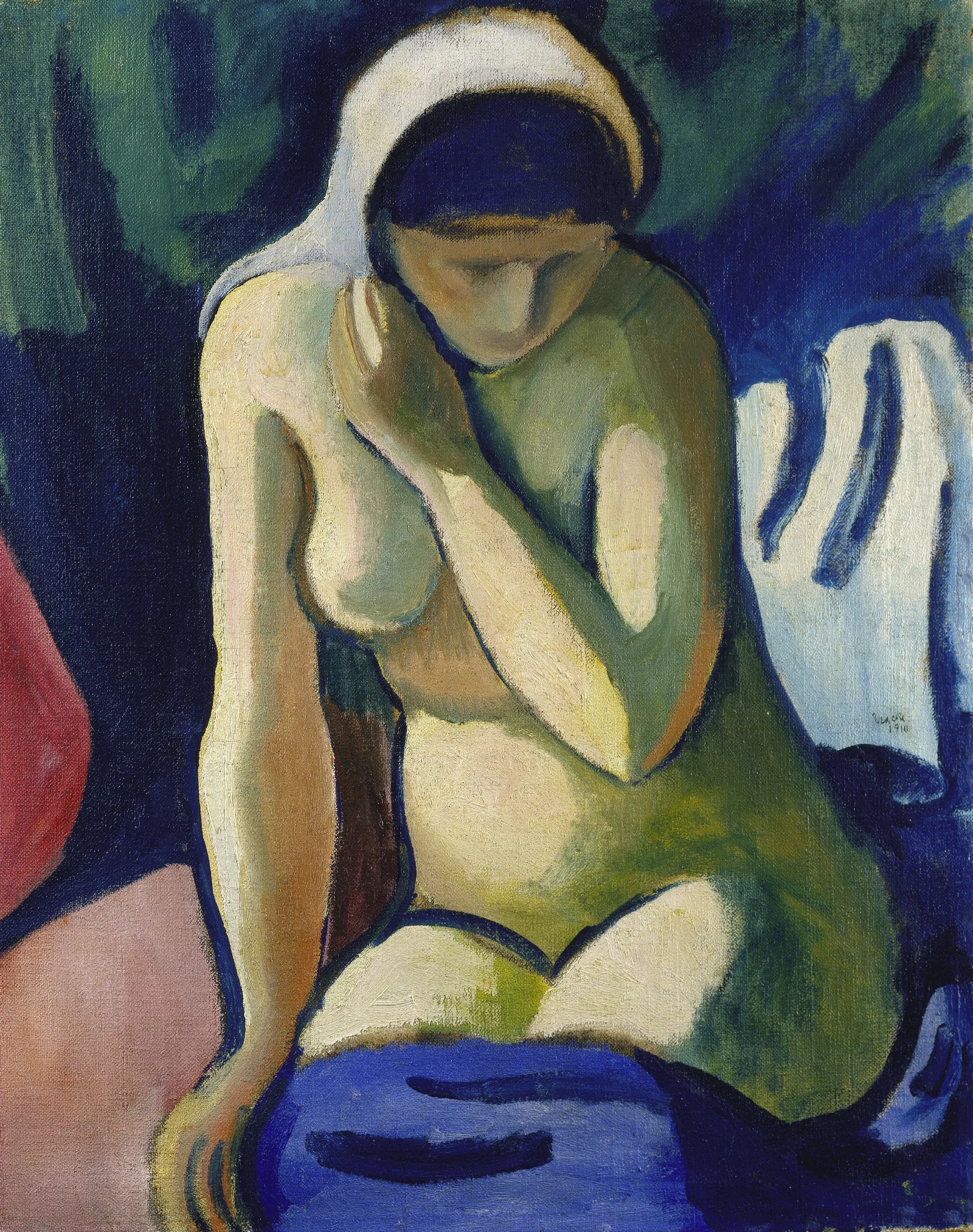 Naked Girl With Headscarf Wall Art by August Macke - Canvas Print