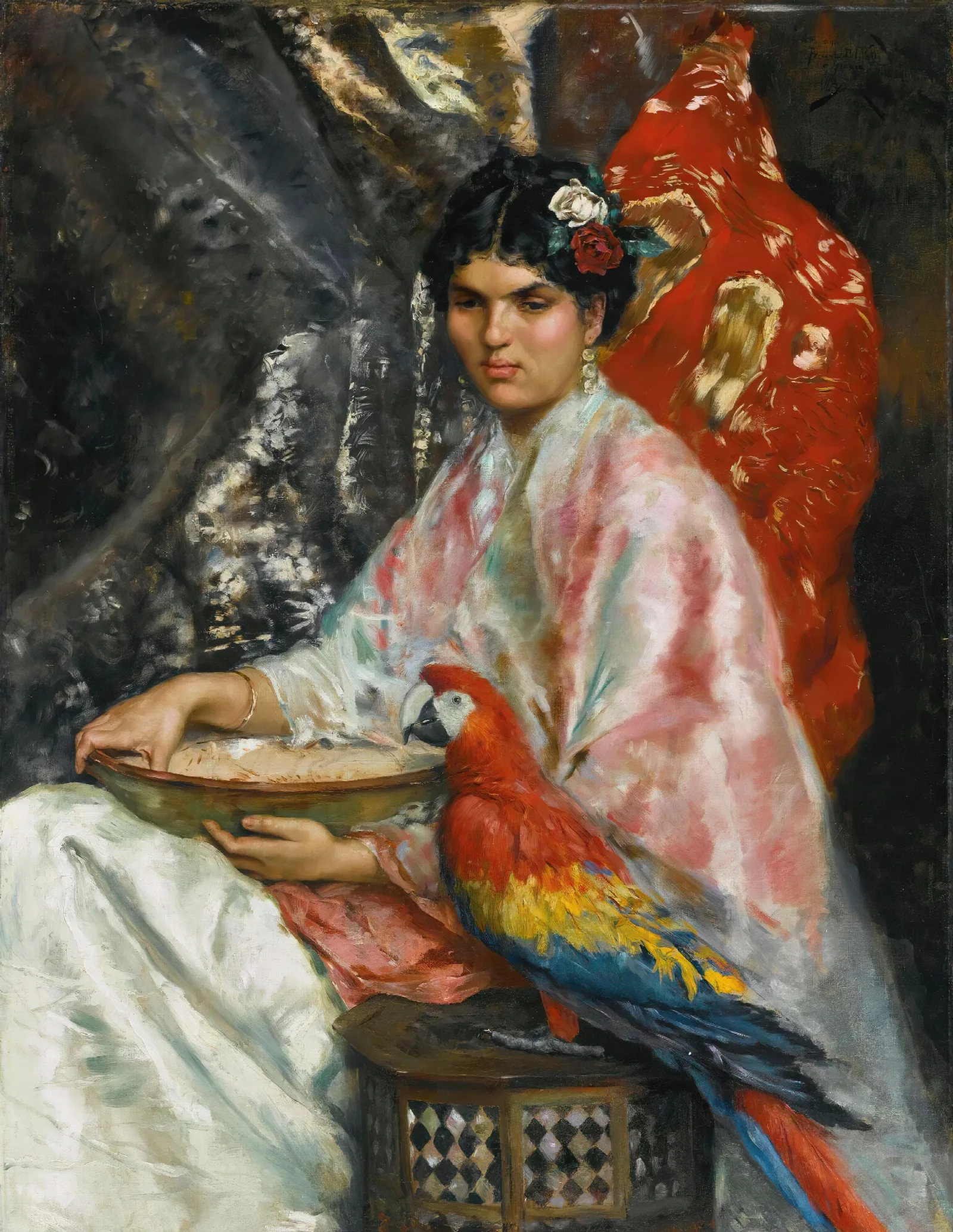 Lady With A Parrot Wall Art by Julius Leblanc Stewart - Canvas Print