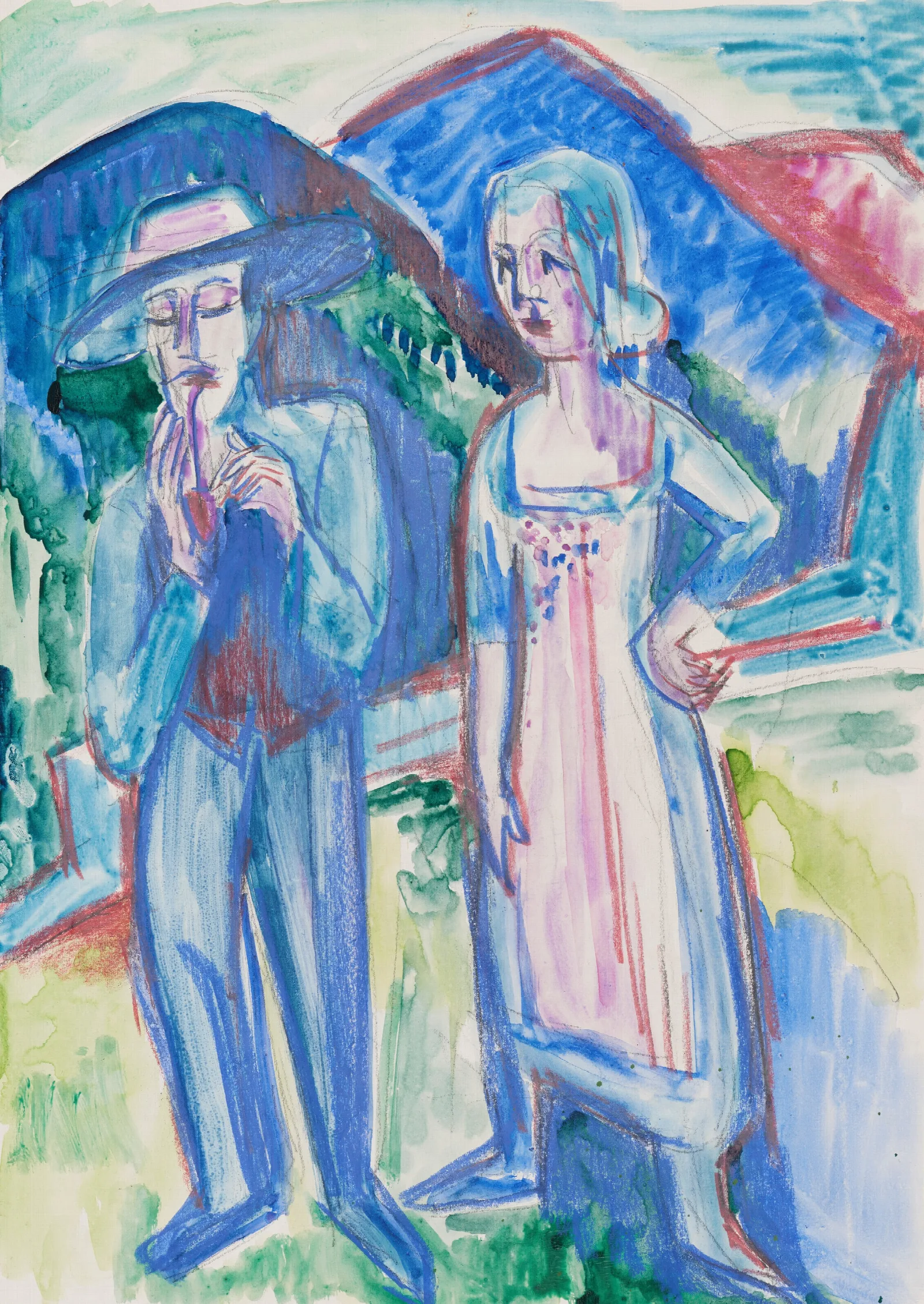 Bauernpaar With The Nachlass Stamp Wall Art by Ernst Ludwig Kirchner - Canvas Print