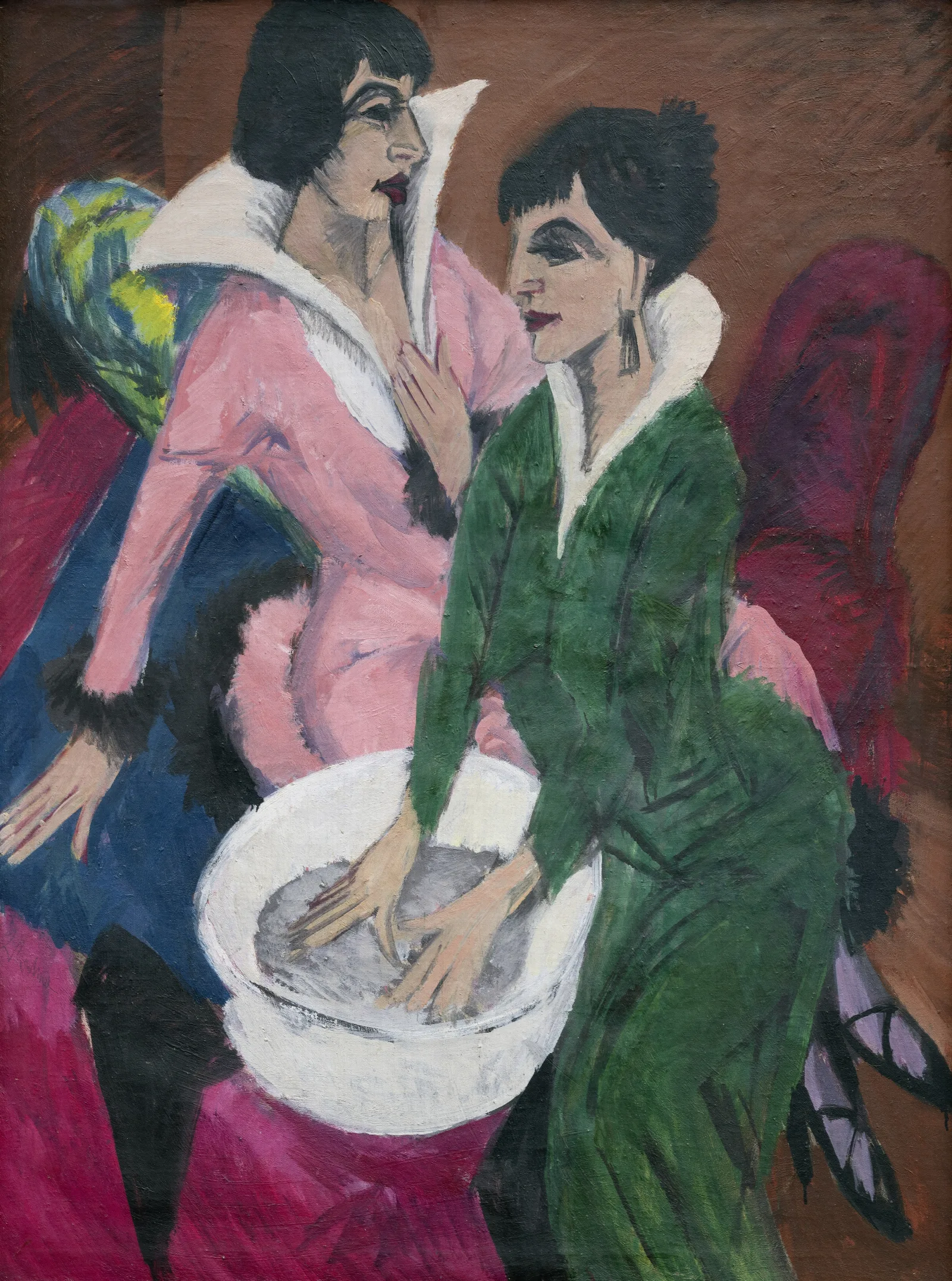 Two Women By A Sink The Sisters Wall Art by Ernst Ludwig Kirchner - Canvas Print