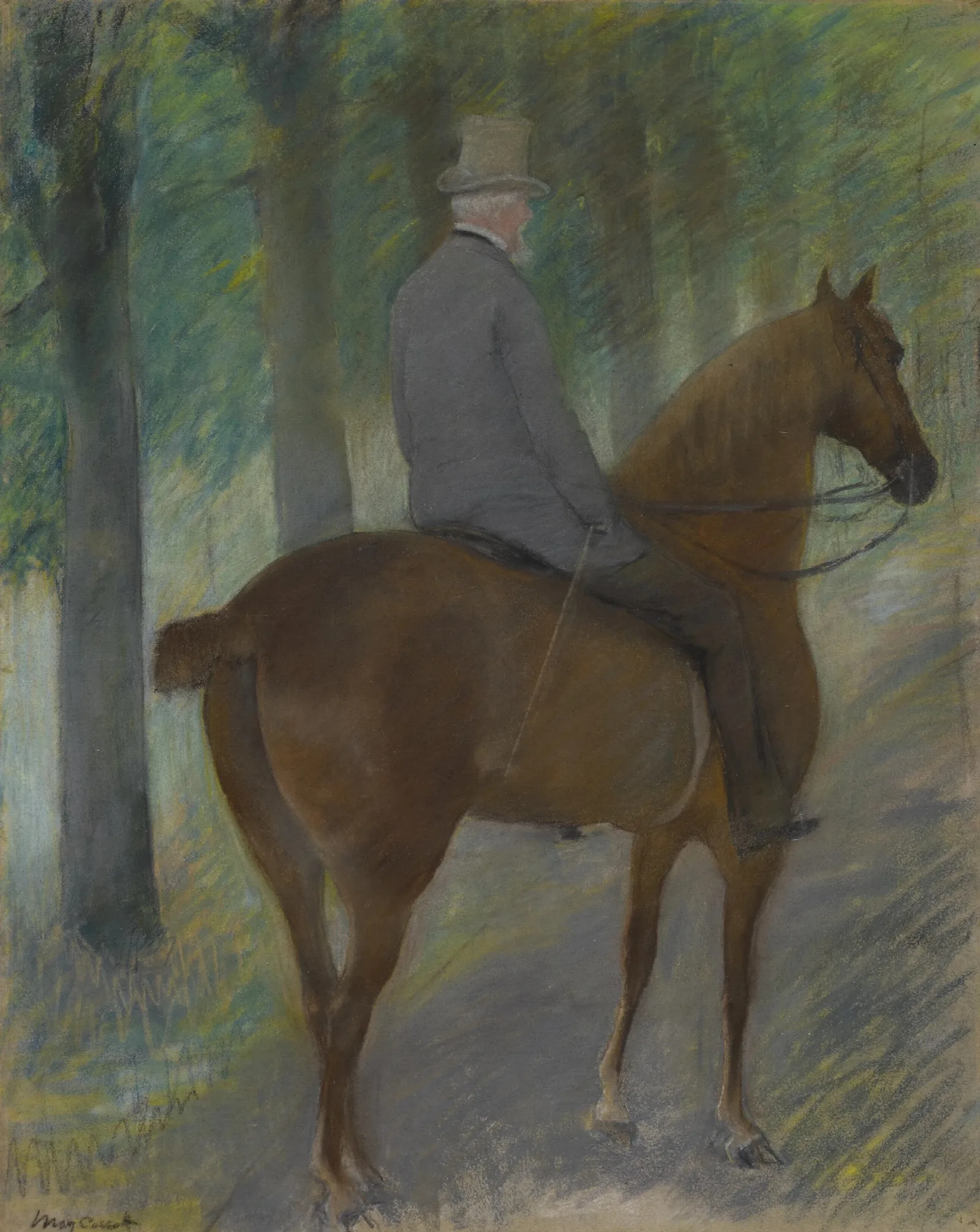 Mr Robert S Cassatt On Horseback Wall Art by Mary Cassatt - Canvas Print