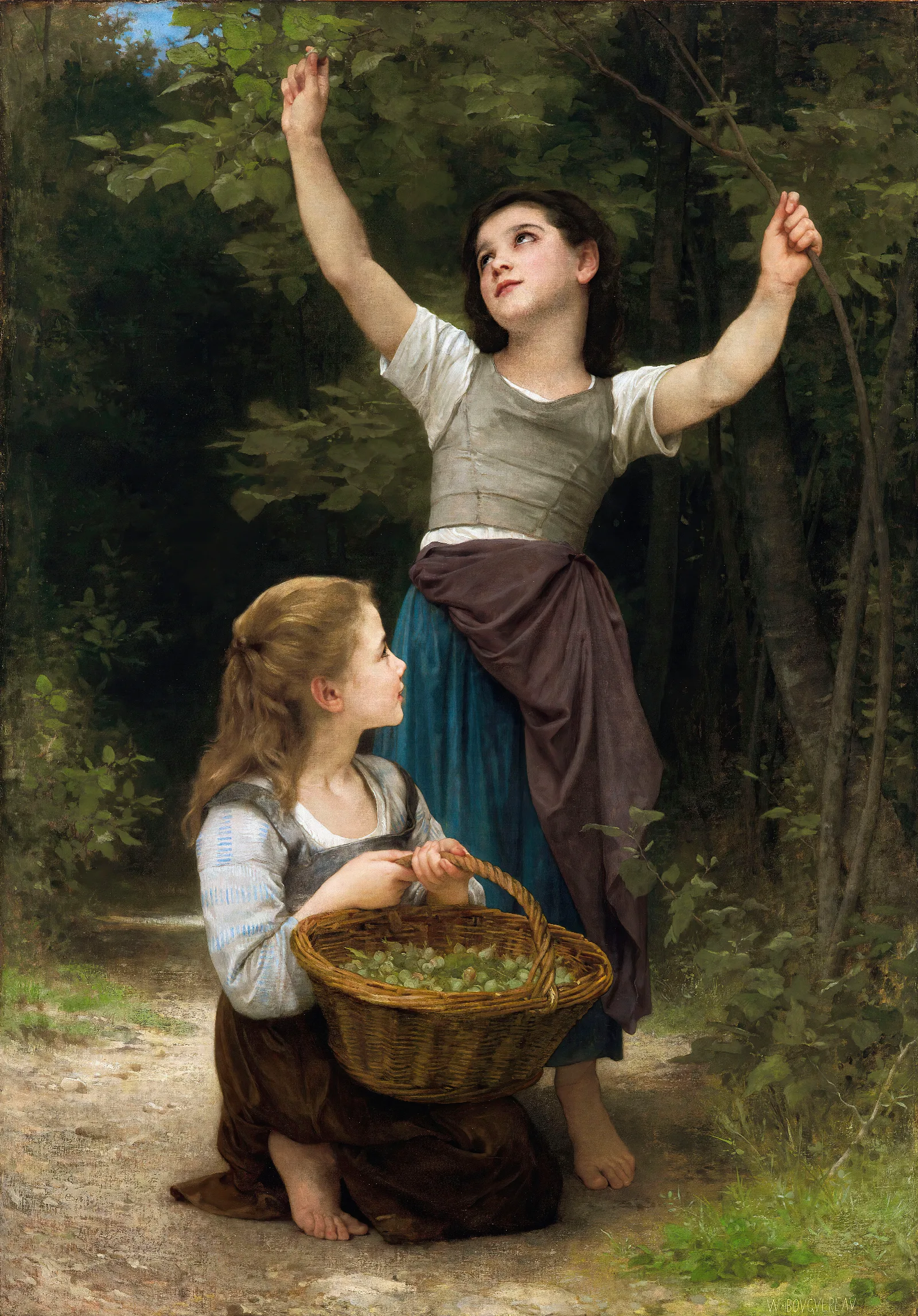 Recolte De Noisettes Wall Art by William Bouguereau - Canvas Print