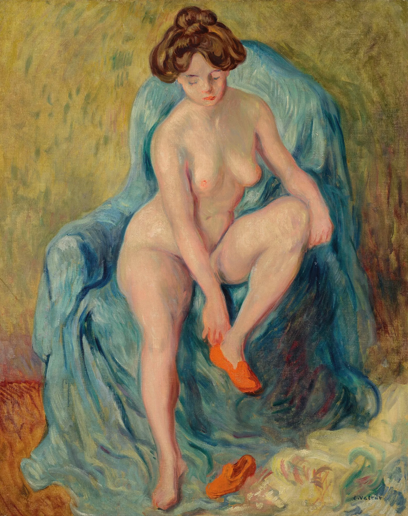 Nu Aux Chaussons Rouges Wall Art by Louis Valtat - Canvas Print