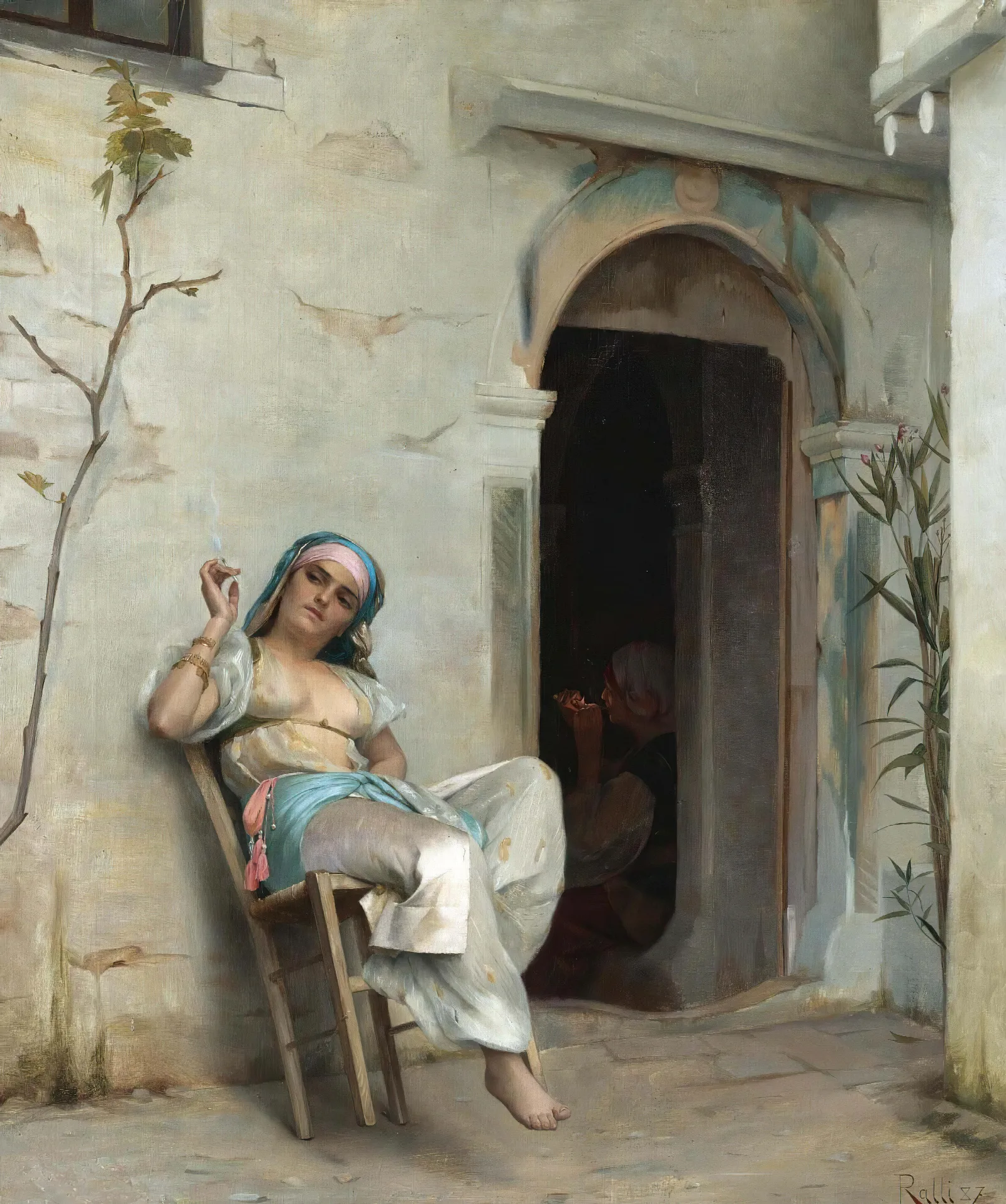 Turkish Woman Smoking Wall Art by Theodoros Ralli - Canvas Print