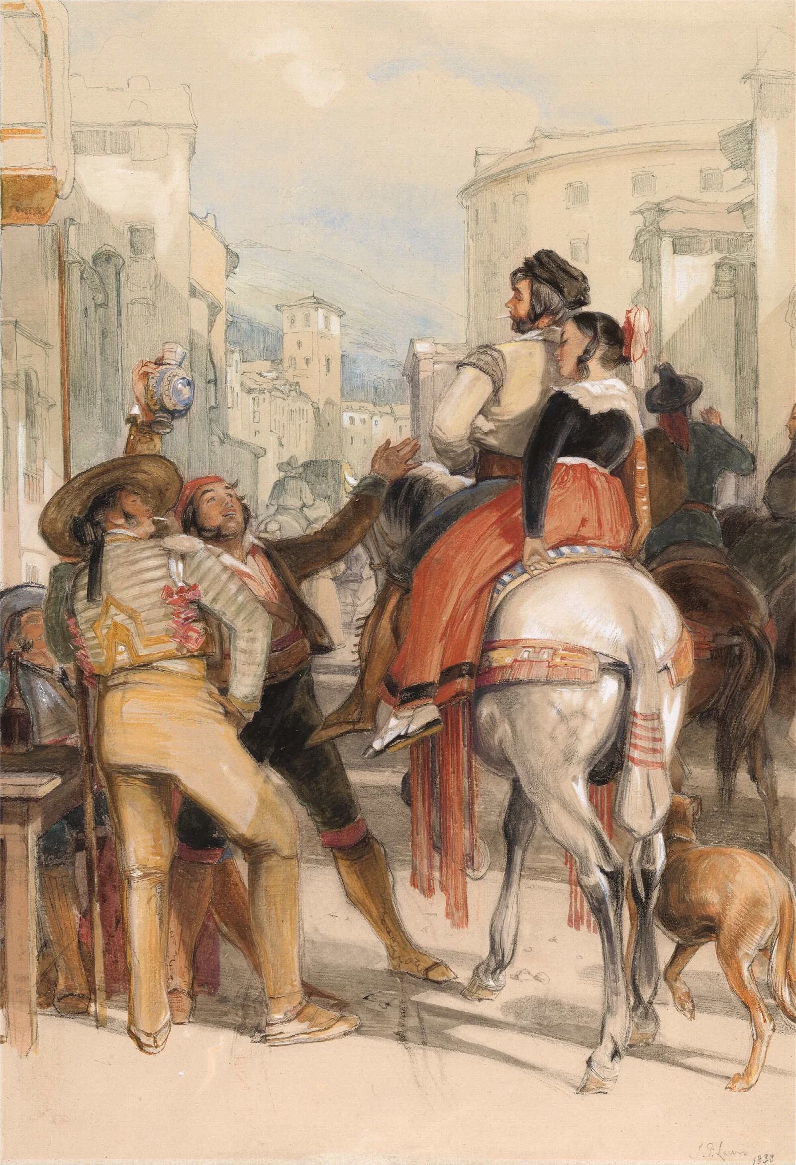 A Street Scene In Granada On The Day Of The Bullfight Wall Art by John Frederick Lewis - Canvas Print
