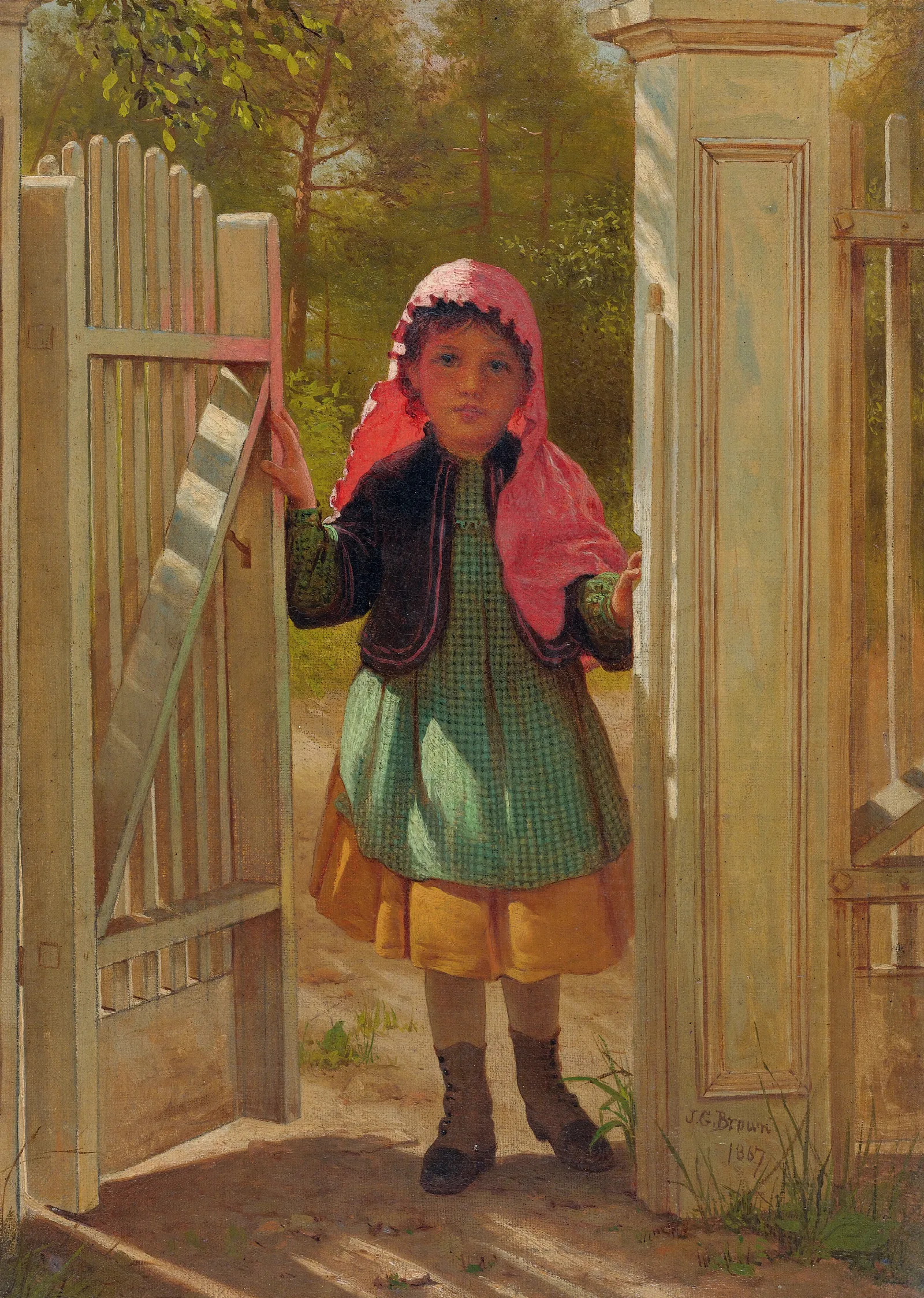 Girl At The Doorway Wall Art by John George Brown - Canvas Print