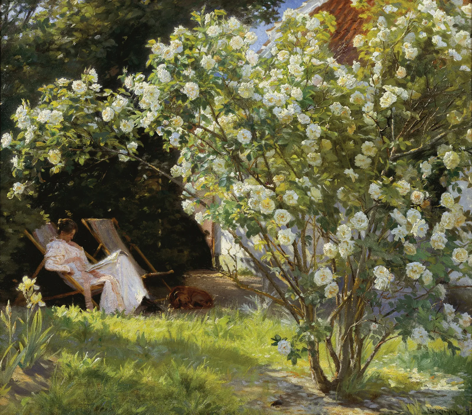 Roses Marie Kroyer Seated In The Deckchair In The Garden By Mrs Bendsens House Wall Art by Peder Severin Krøyer - Canvas Print