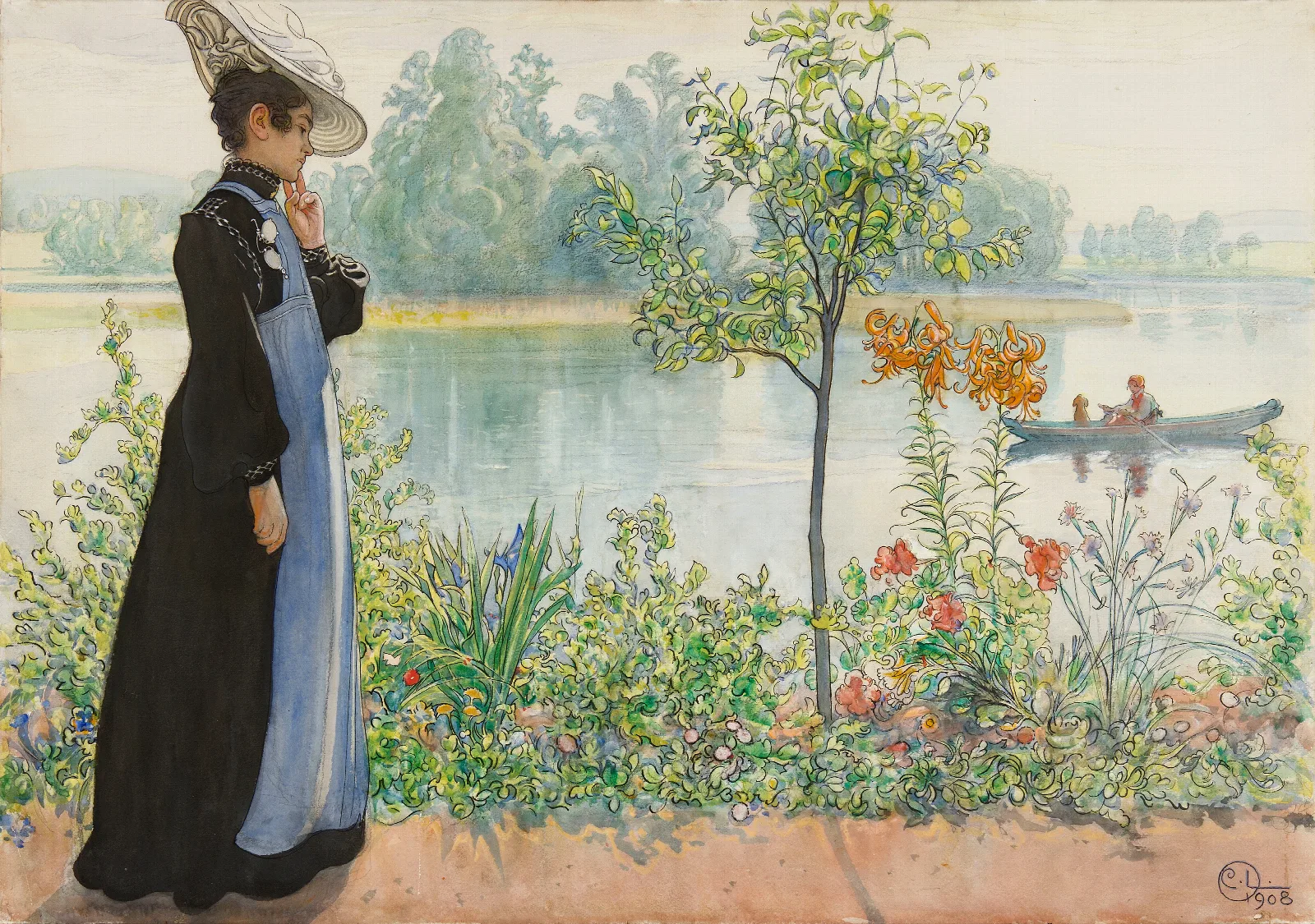 Karin By The Shore Wall Art by Carl Larsson - Canvas Print