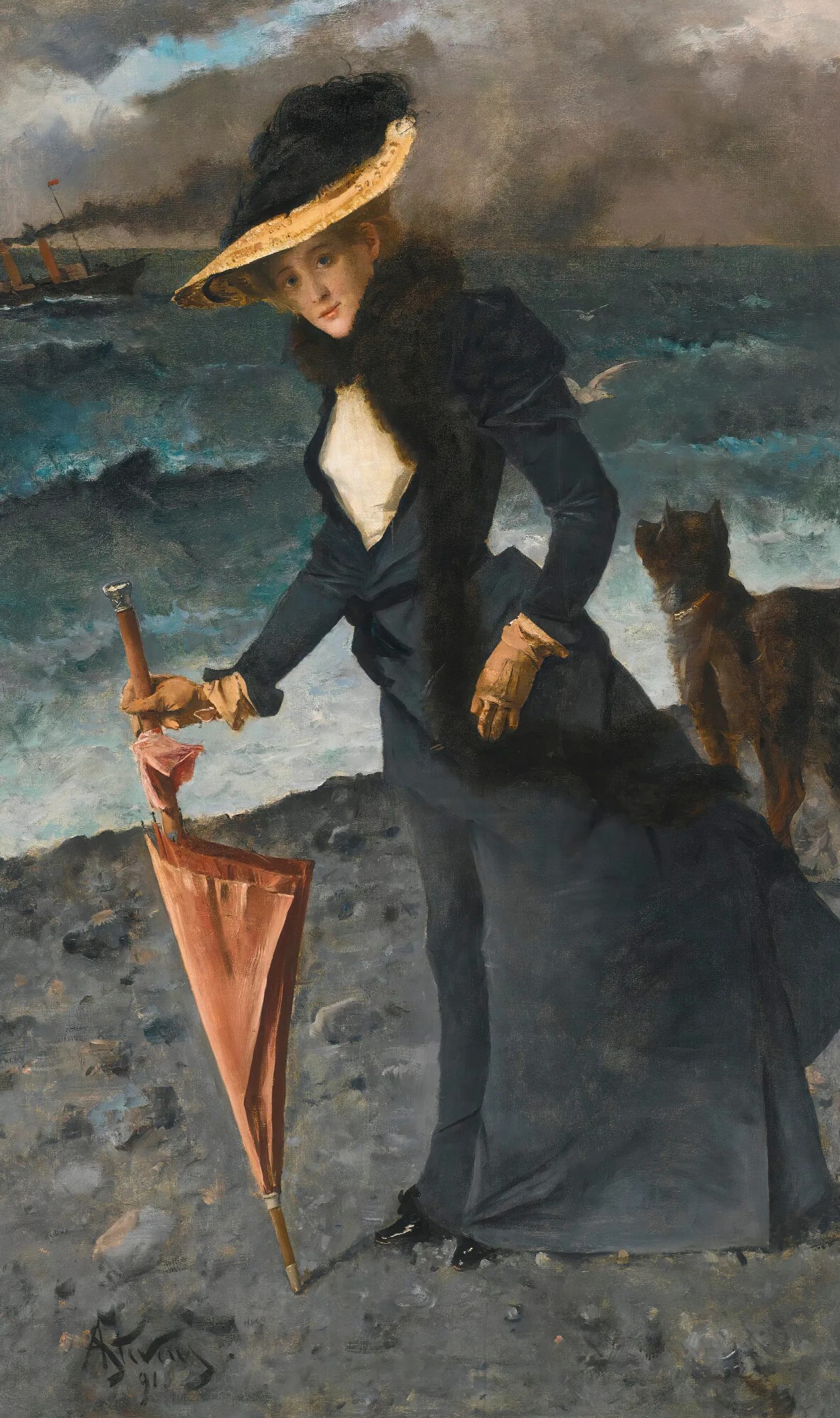 Le Coup De Vent Wall Art by Alfred Stevens - Canvas Print