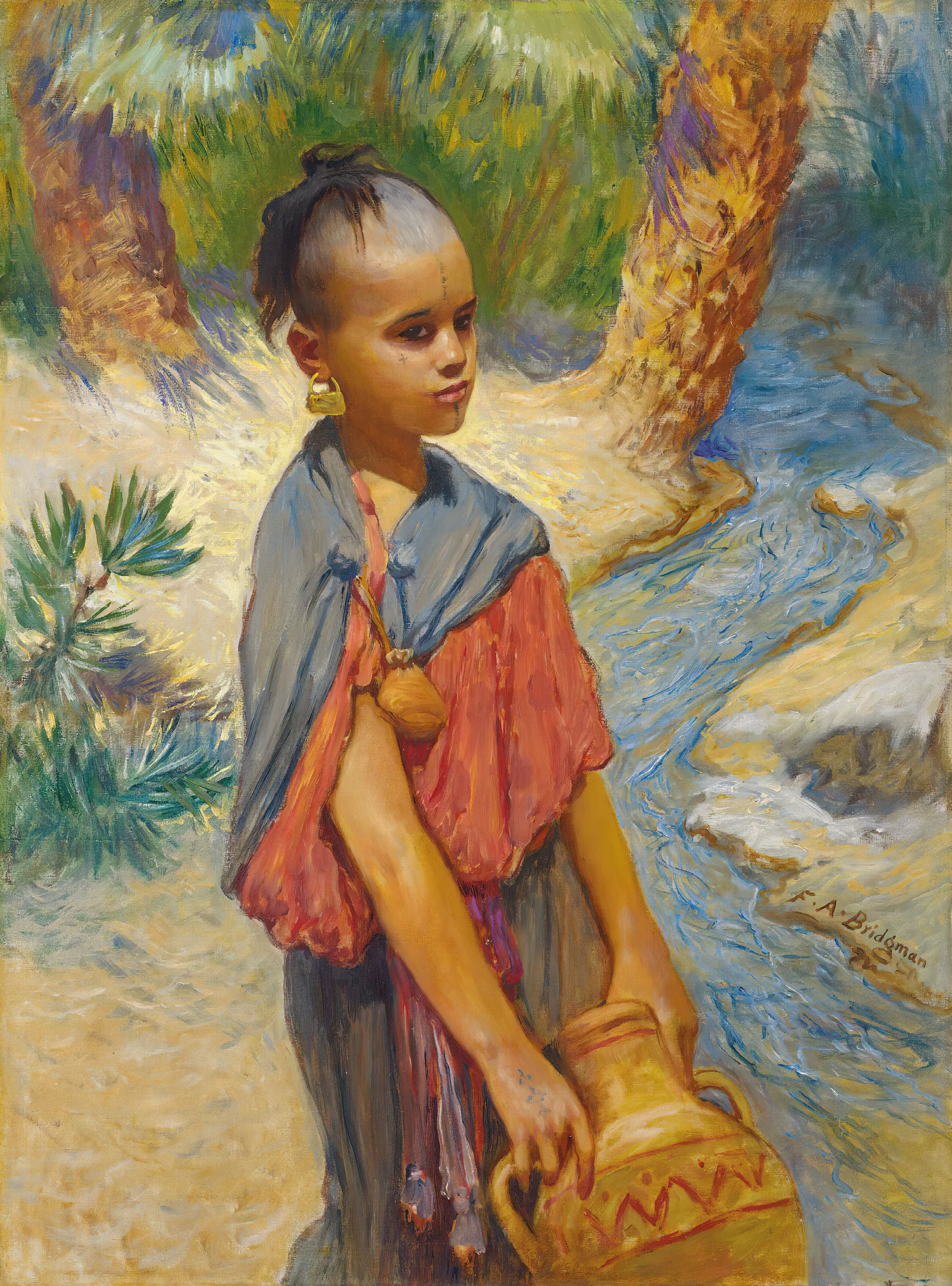 A Young Girl By A River Wall Art by Frederick Arthur Bridgman - Canvas Print