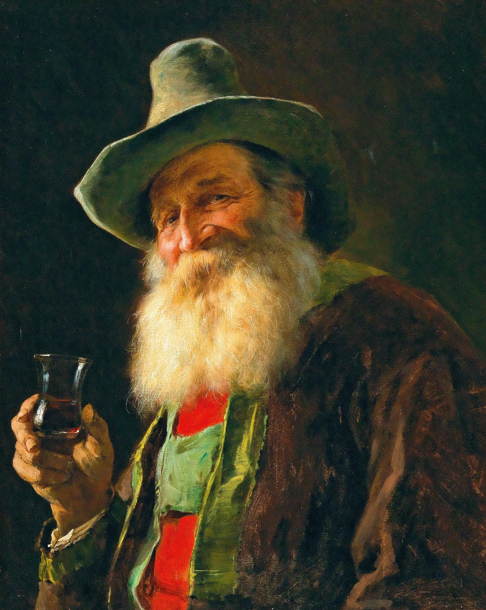 Tyrolean Farmer With Wine Glass Wall Art by Franz von Defregger - Canvas Print