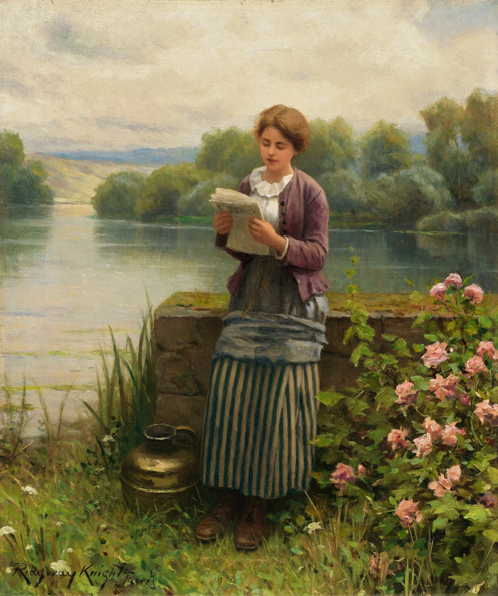Interesting News Wall Art by Daniel Ridgway Knight - Canvas Print