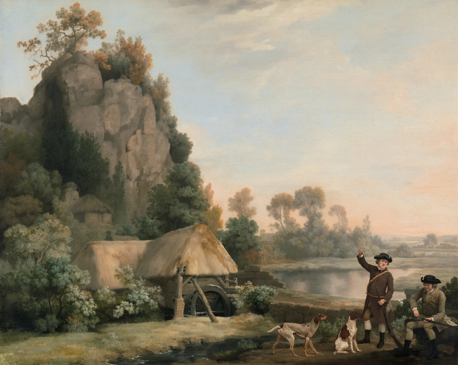 Two Gentlemen Going A Shooting With A View Of Creswell Crags Taken On The Spot Wall Art by George Stubbs - Canvas Print