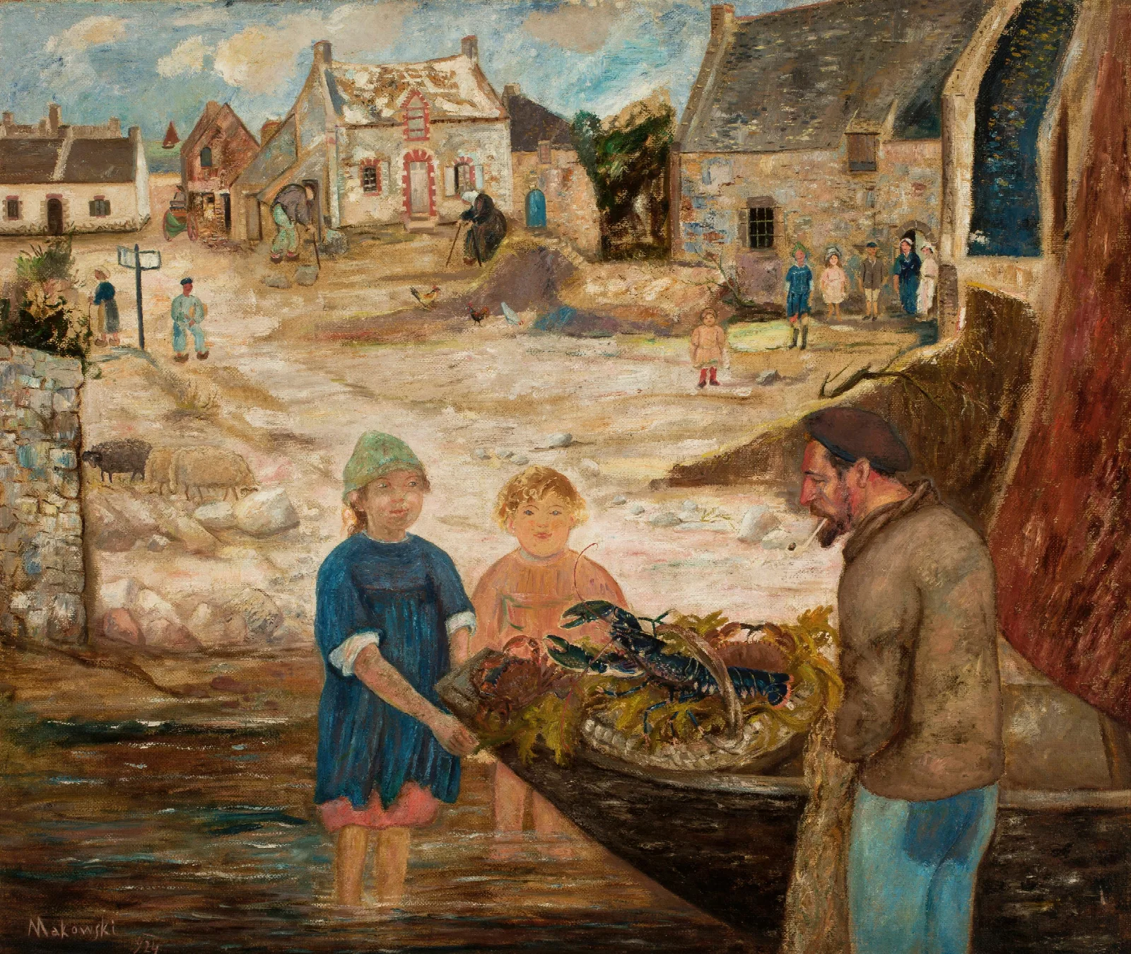 Return From A Crayfish Fishing Trip Wall Art by Tadeusz Makowski - Canvas Print