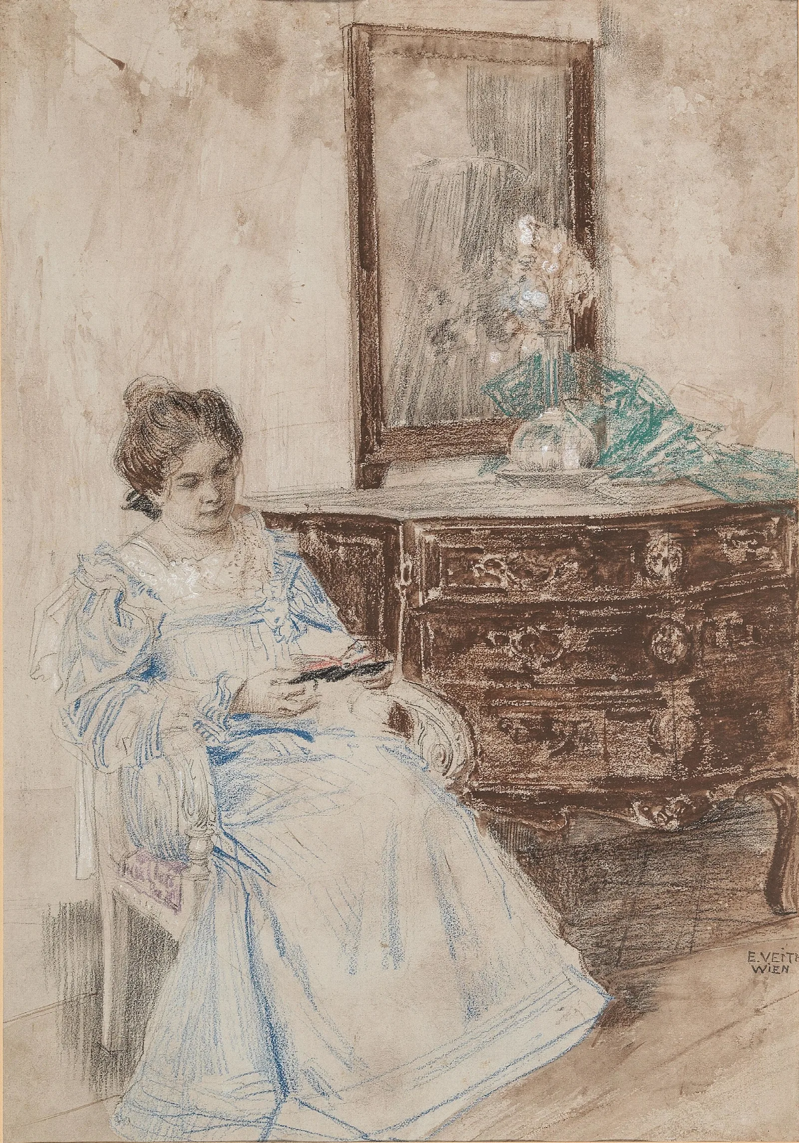 Lesende Frau Wall Art by Eduard Veith - Canvas Print