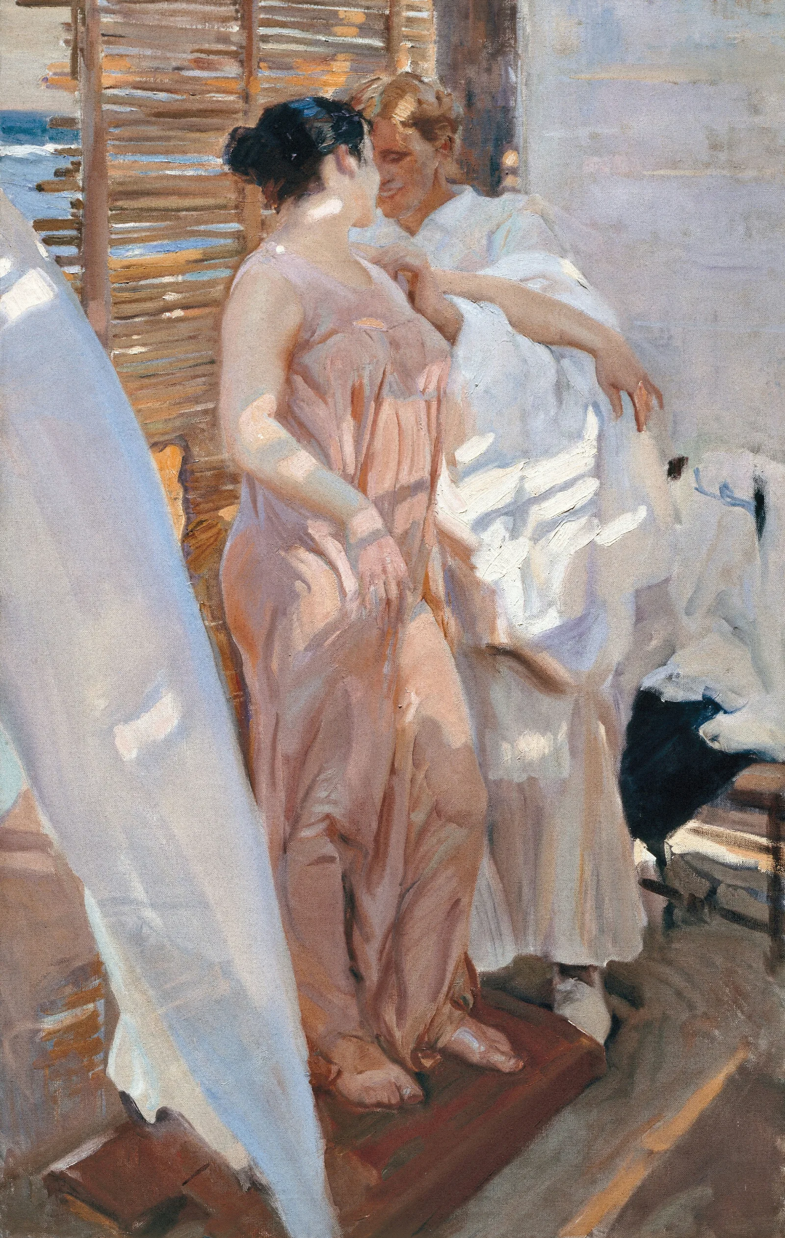 The Pink Robe Wall Art by Joaquín Sorolla - Canvas Print