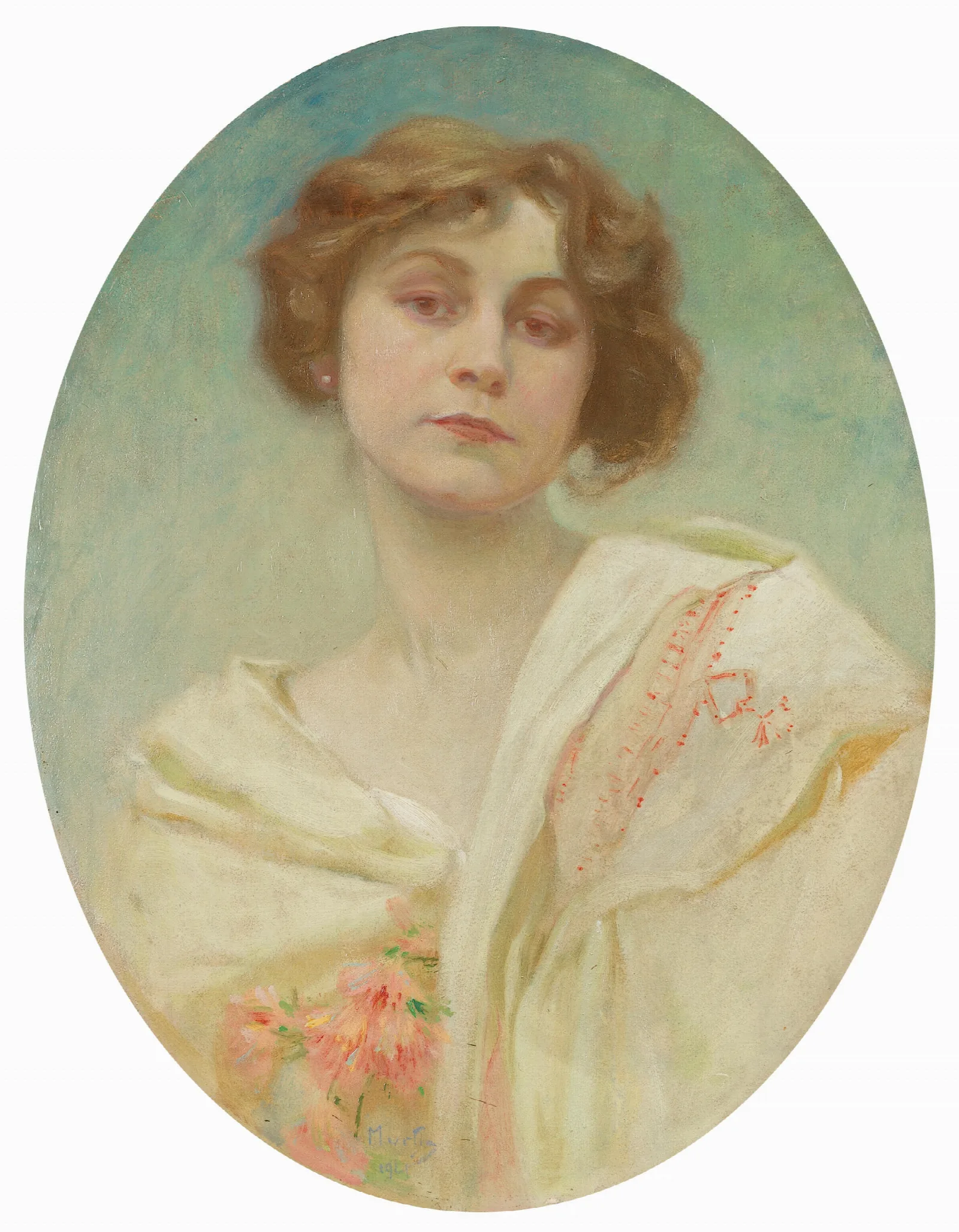Portrait Of A Young Woman In Folk Costume Wall Art by Alphonse Mucha - Canvas Print