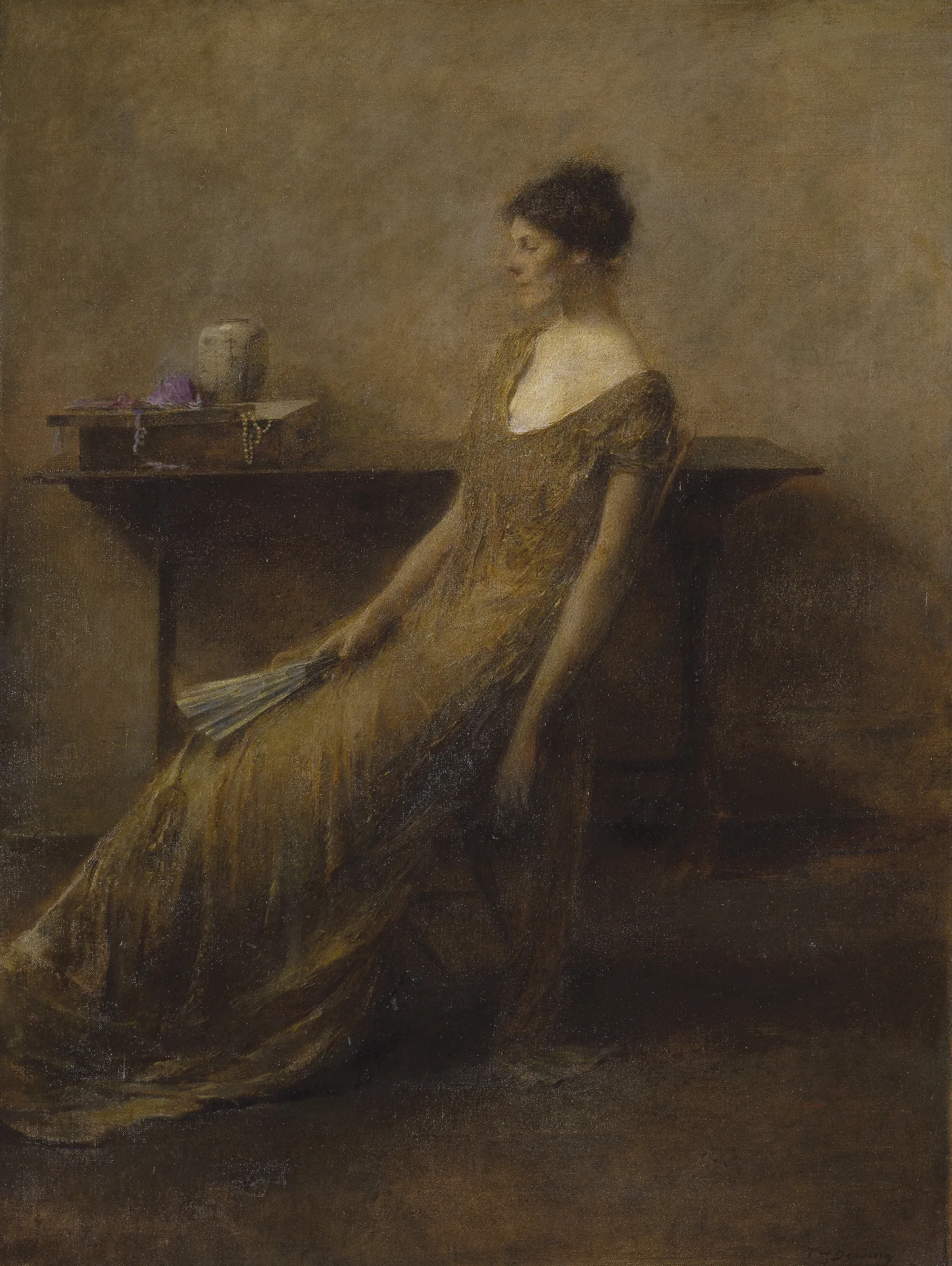 Lady In Gold Wall Art by Thomas Wilmer Dewing - Canvas Print