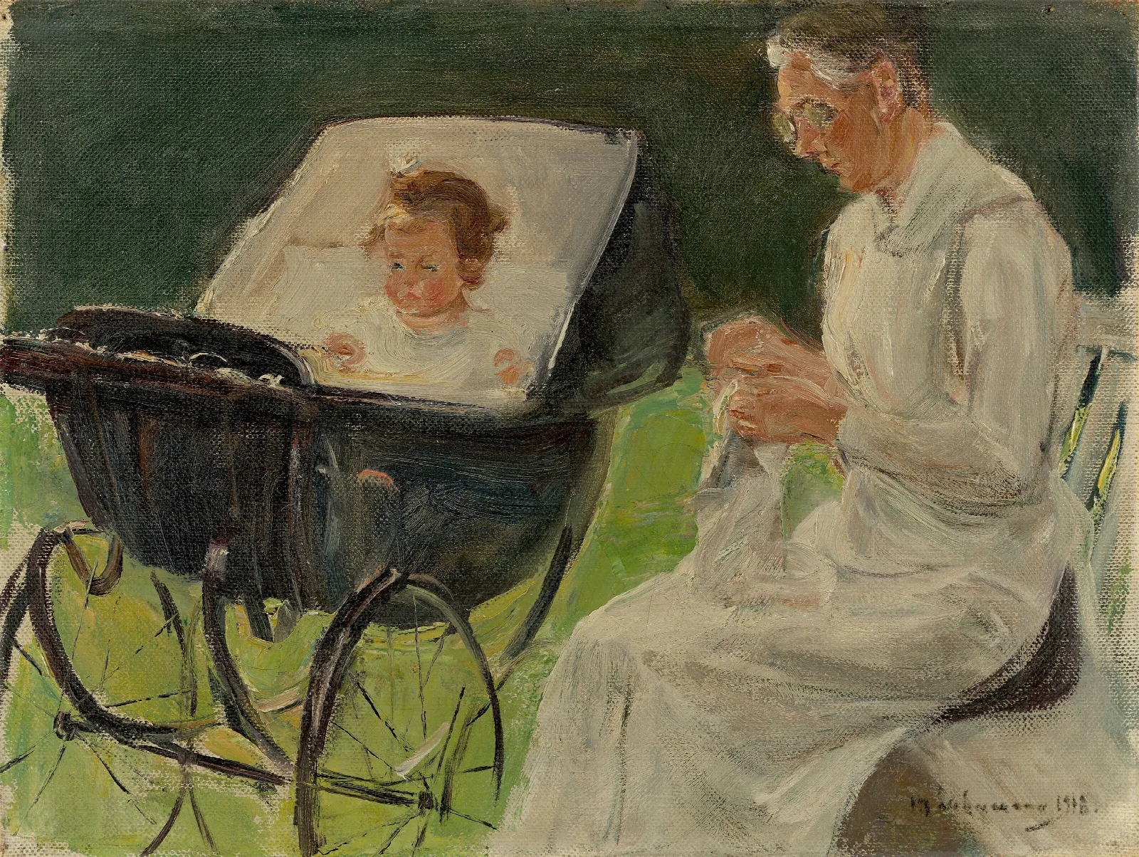 Die Enkelin Des Kunstlers Mit Ihrer Kinderfrau Im Wannseegarten Wall Art by Max Liebermann - Canvas Print