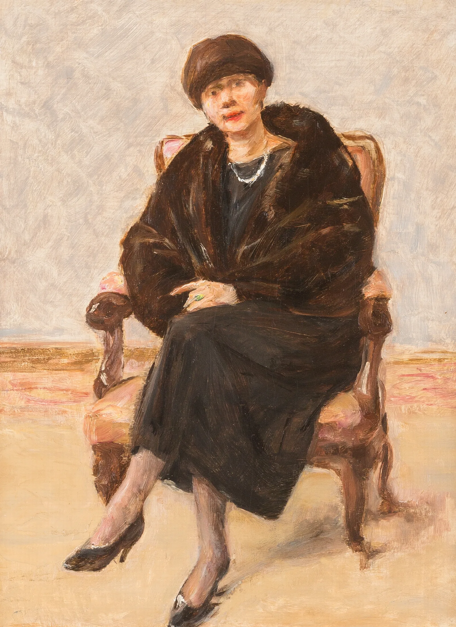 Portrait Of Lola Leder In Fur Coat Sitting Wall Art by Max Liebermann - Canvas Print
