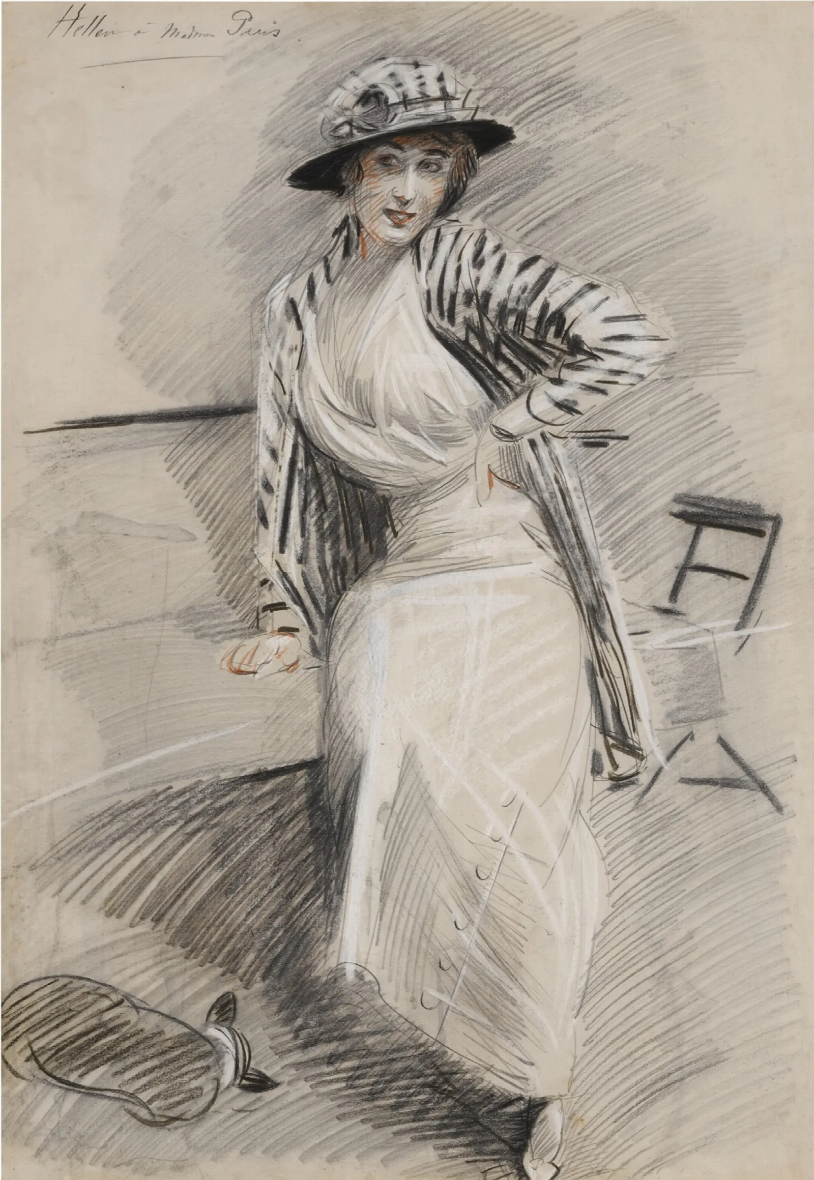 Madame Paris Assise Sur Une Banquette Wall Art by Paul César Helleu - Canvas Print