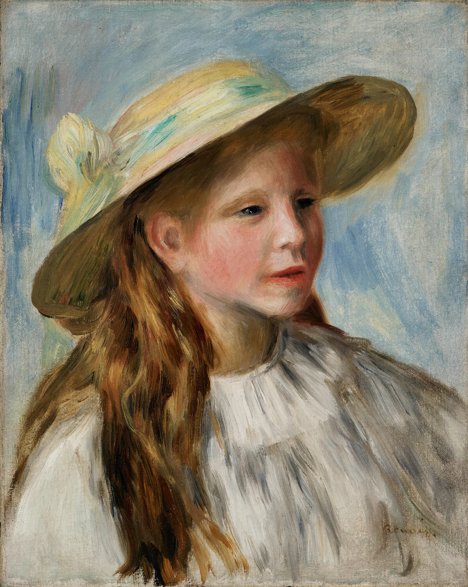 Little Girl With A Hat Jeune Fille Au Chapeau Wall Art by Pierre-Auguste Renoir - Canvas Print