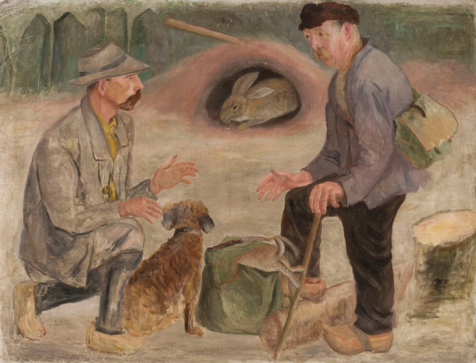Conversation With A Hunter Wall Art by Tadeusz Makowski - Canvas Print