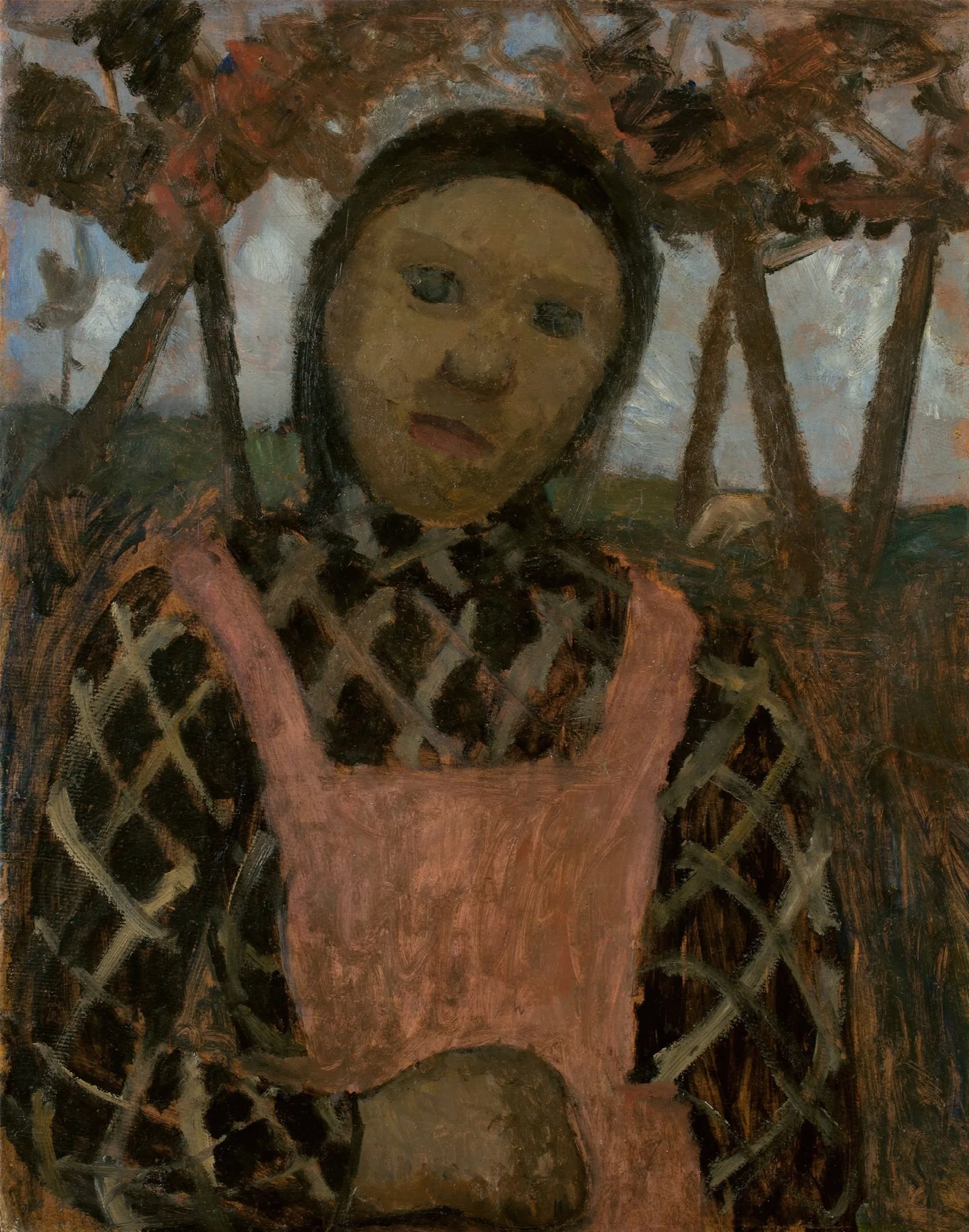 Girl In Dusk With Plaid Blouse Wall Art by Paula Modersohn-Becker - Canvas Print