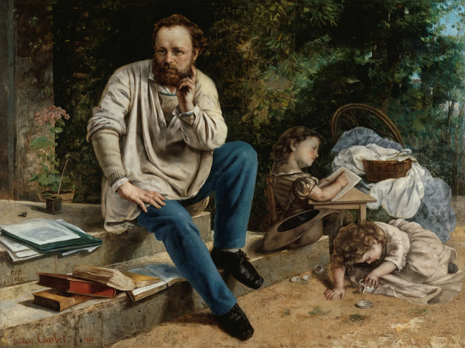 Pierre Joseph Proudhon Et Ses Enfants En 1853 Wall Art by Gustave Courbet - Canvas Print