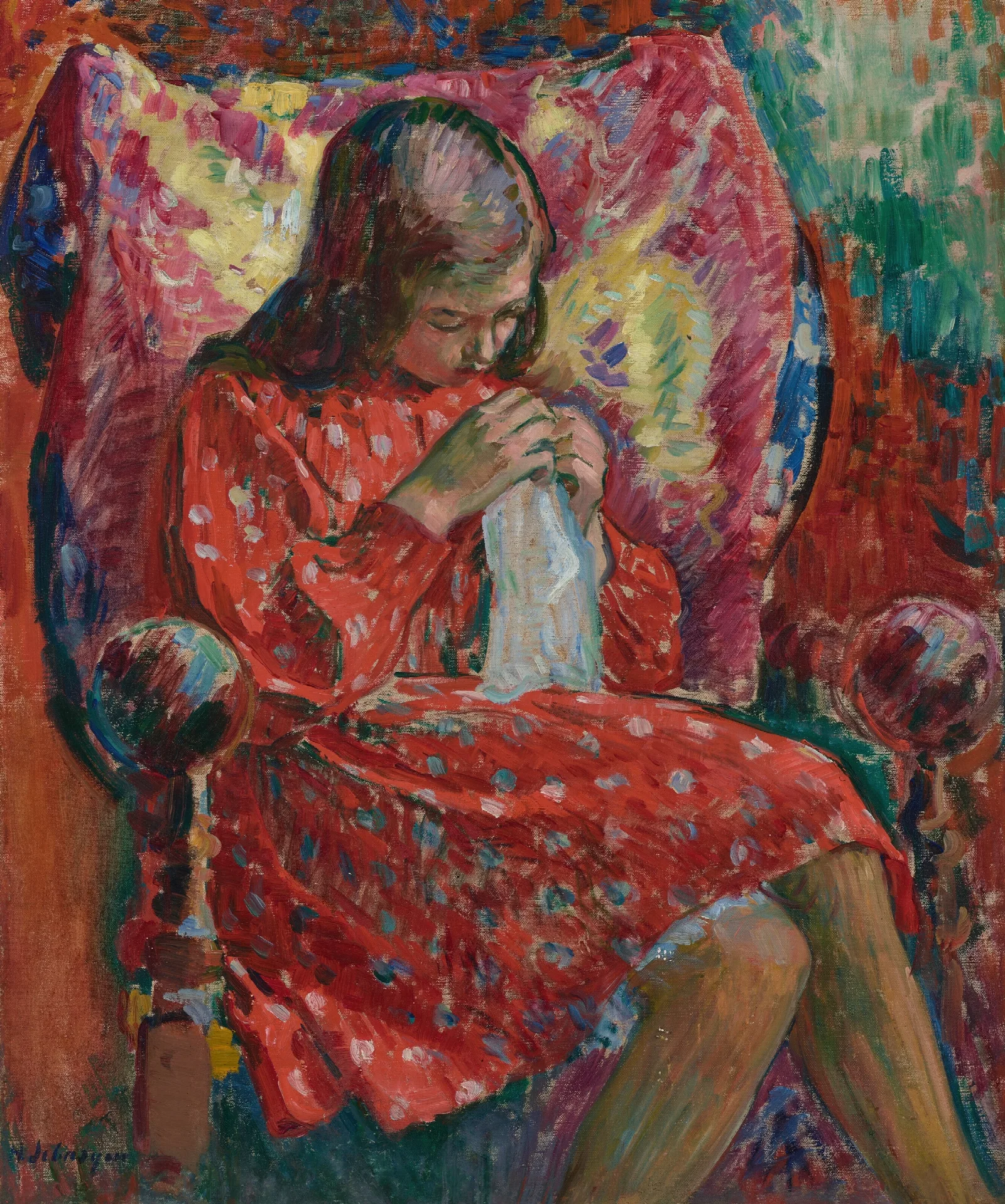 La Petite Couseuse Wall Art by Henri Lebasque - Canvas Print
