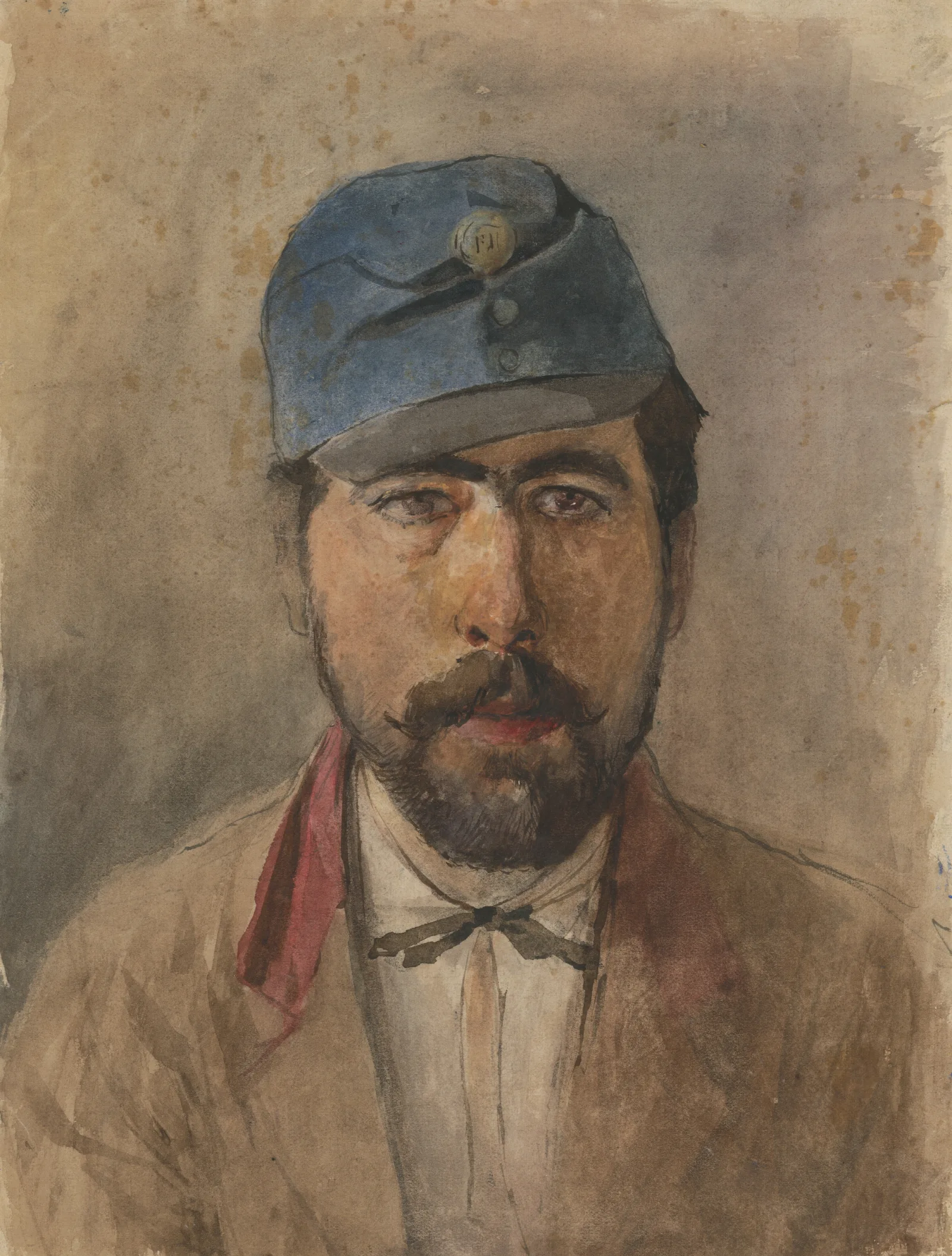 Portrait Of A Soldier In A Blue Cap Wall Art by Ladislav Mednyánszky - Canvas Print