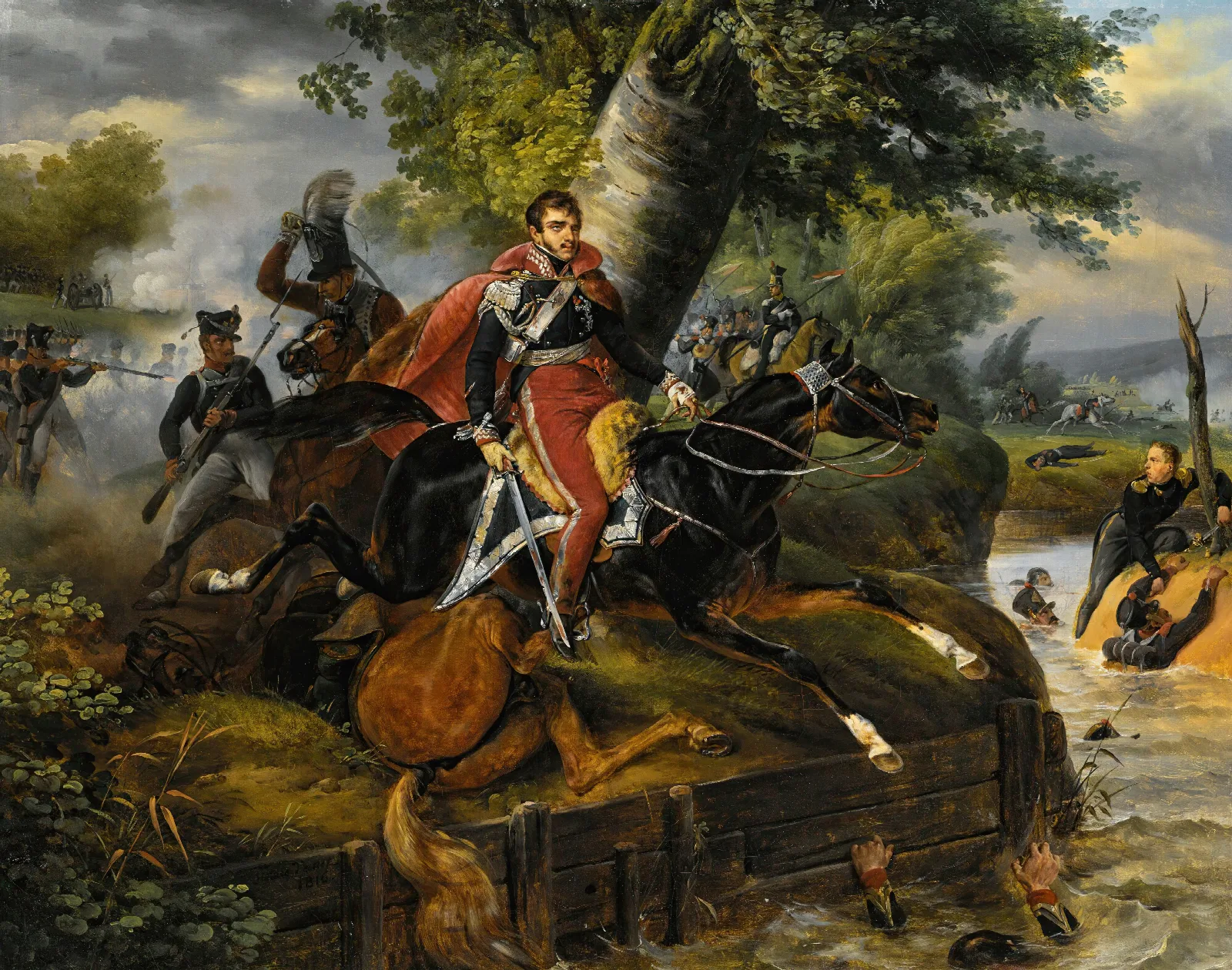 Death Of Prince Poniatowski On October 19th 1813 Wall Art by Horace Vernet - Canvas Print
