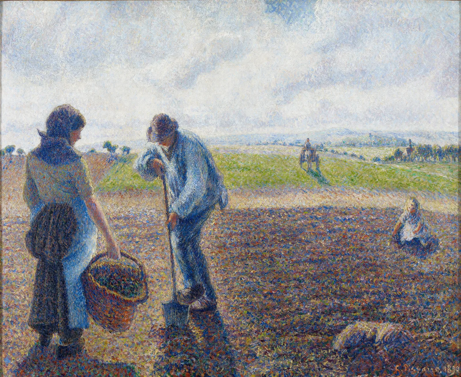 Paysans Dans Les Champs Eragny Peasants In The Fields Eragny Wall Art by Camille Pissarro - Canvas Print