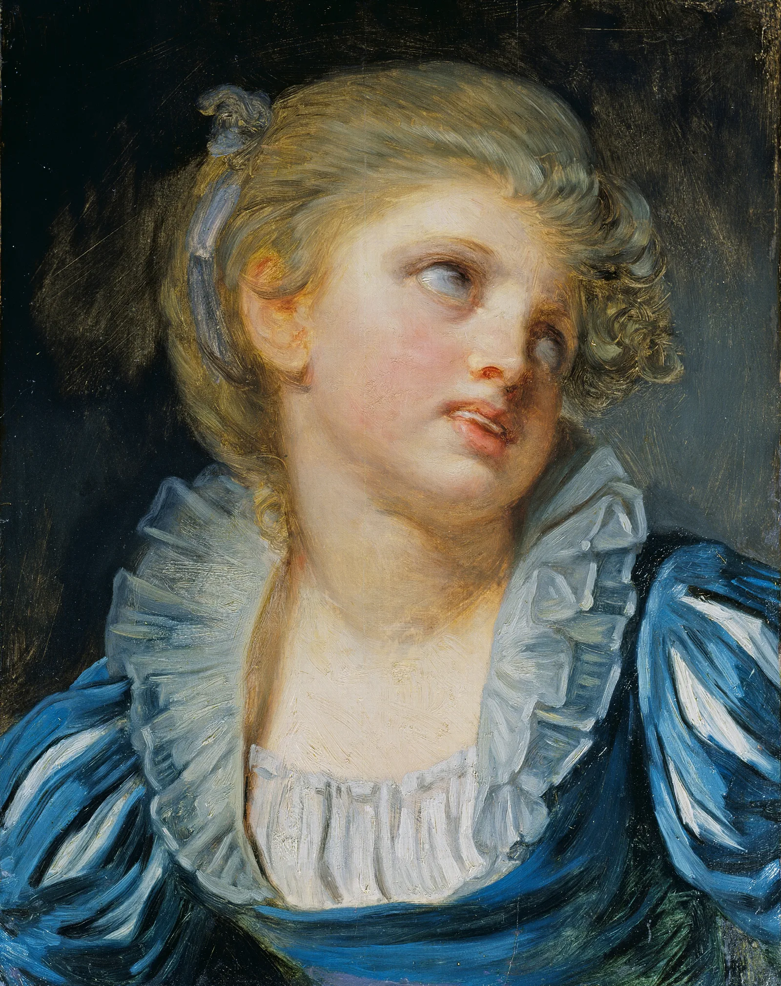 Girl In A Blue Dress Wall Art by Jean-Baptiste Greuze - Canvas Print
