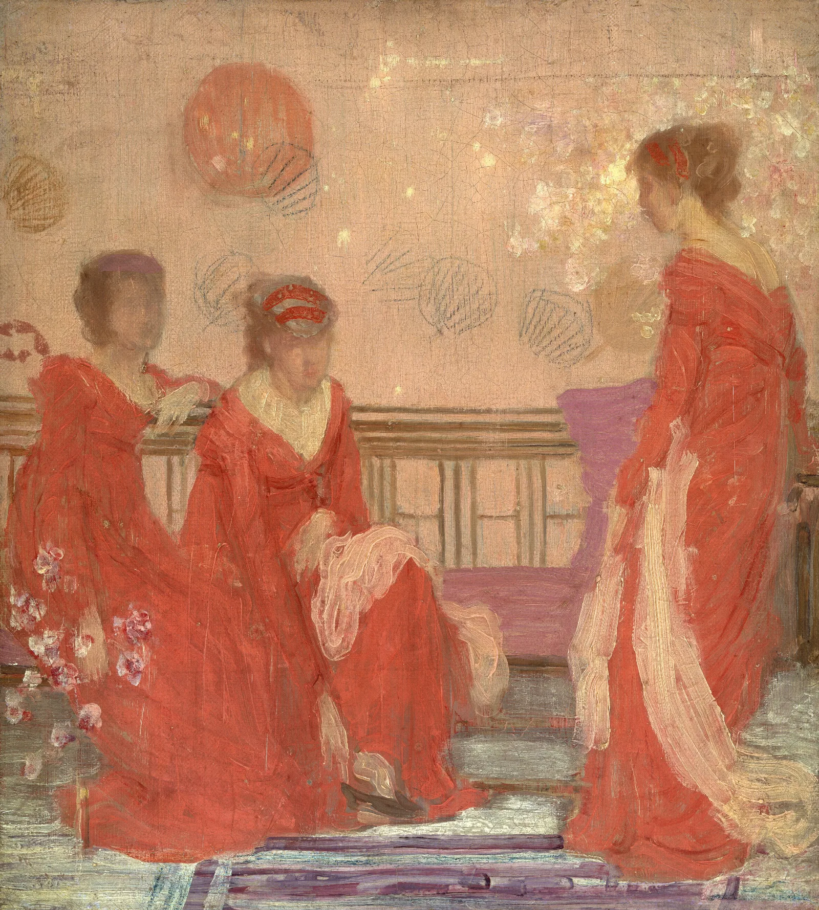 Harmony In Flesh Colour And Red Wall Art by James Abbott McNeill Whistler - Canvas Print
