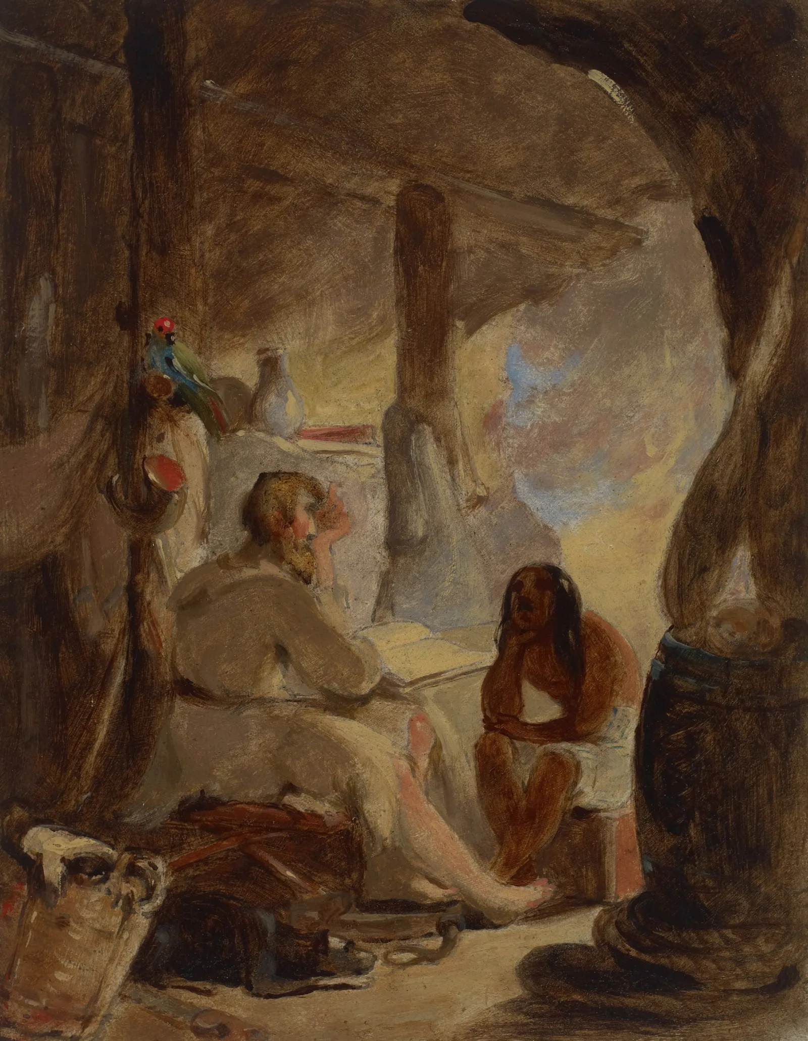 Robinson Crusoe And Friday In The Cave Wall Art by Thomas Sully - Canvas Print