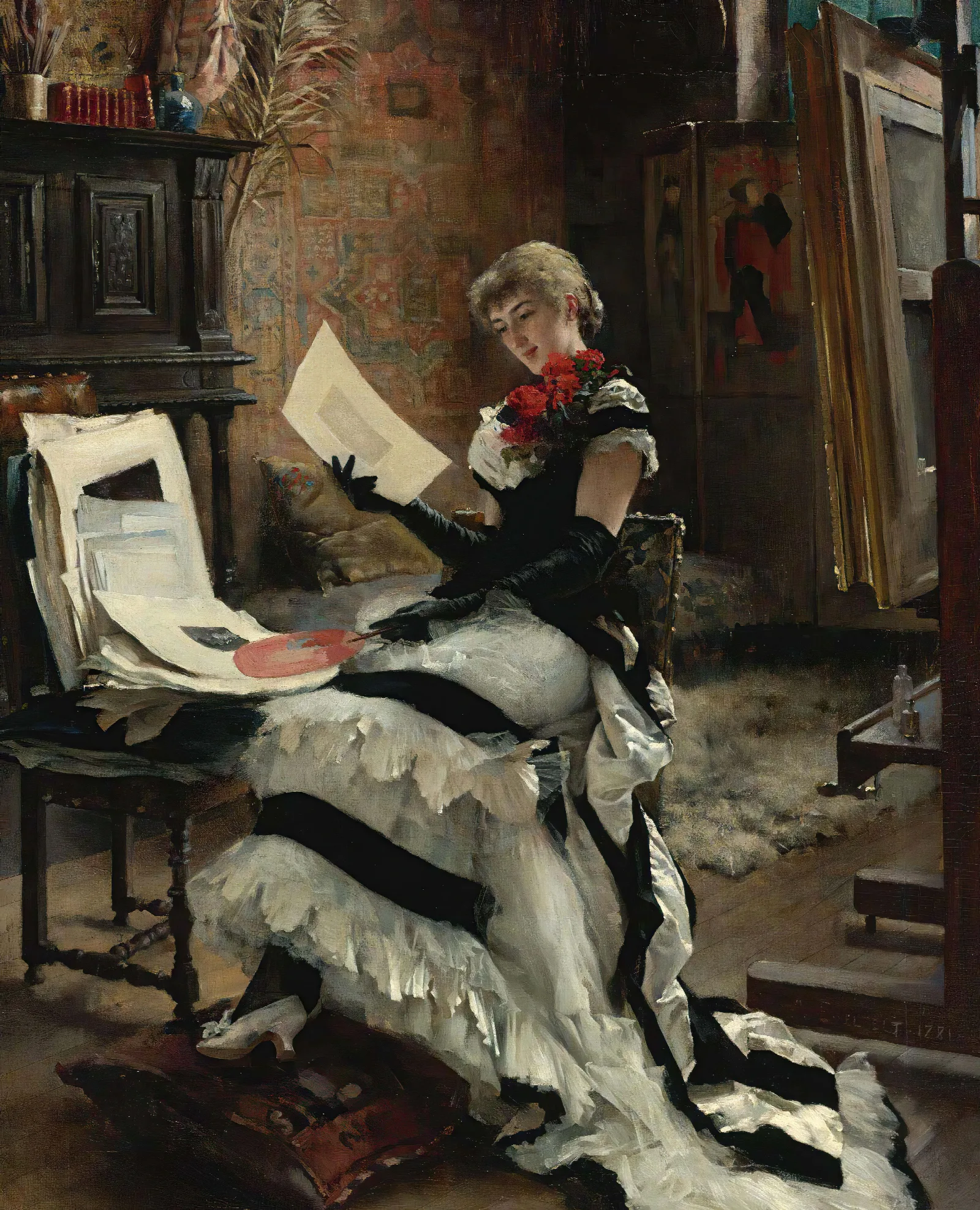 Chez Lartiste Les Gravures Wall Art by Albert Edelfelt - Canvas Print