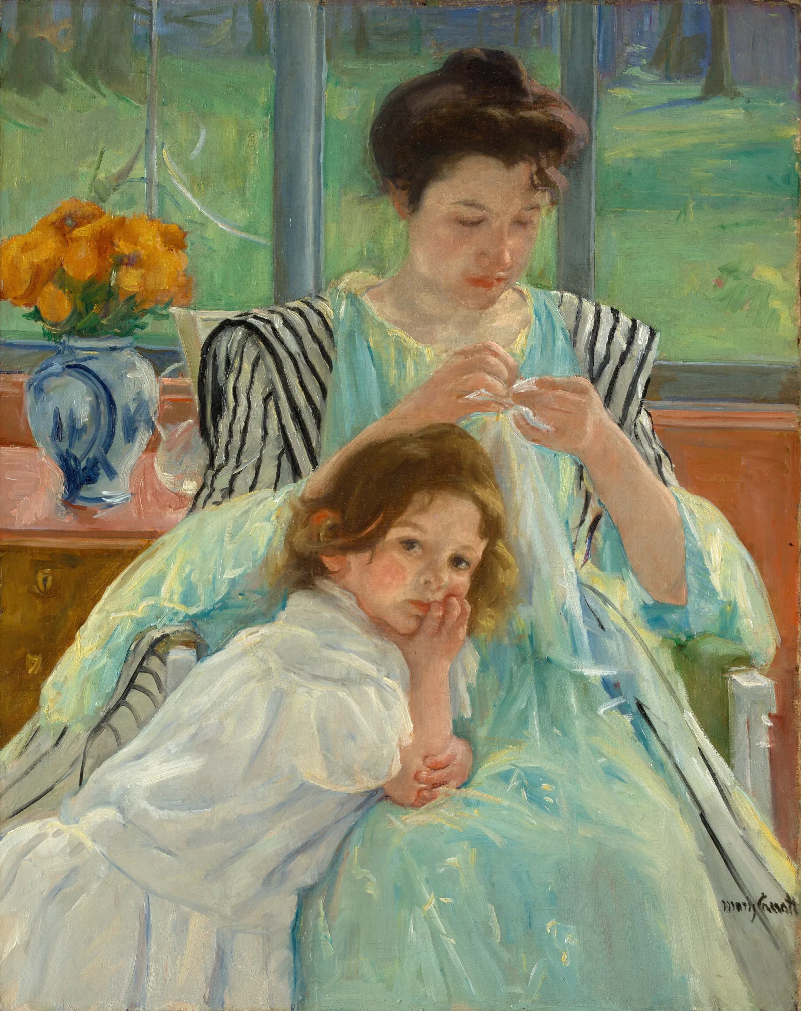 Young Mother Sewing Wall Art by Mary Cassatt - Canvas Print